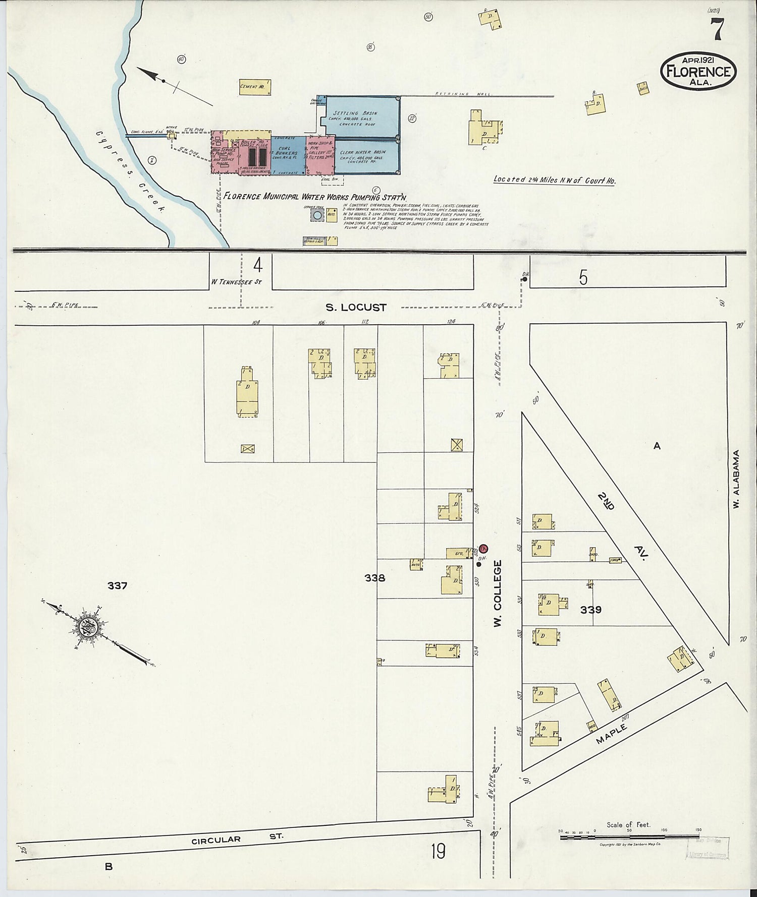 This old map of Waterloo, Lauderdale County, Alabama was created by Sanborn Map Company in 1921