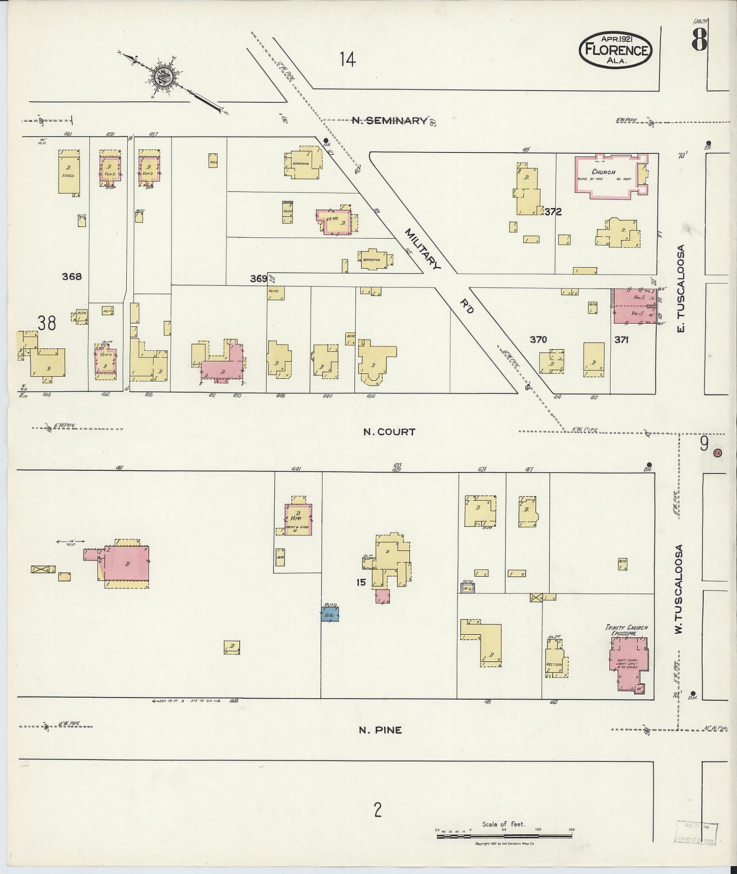 This old map of Waterloo, Lauderdale County, Alabama was created by Sanborn Map Company in 1921