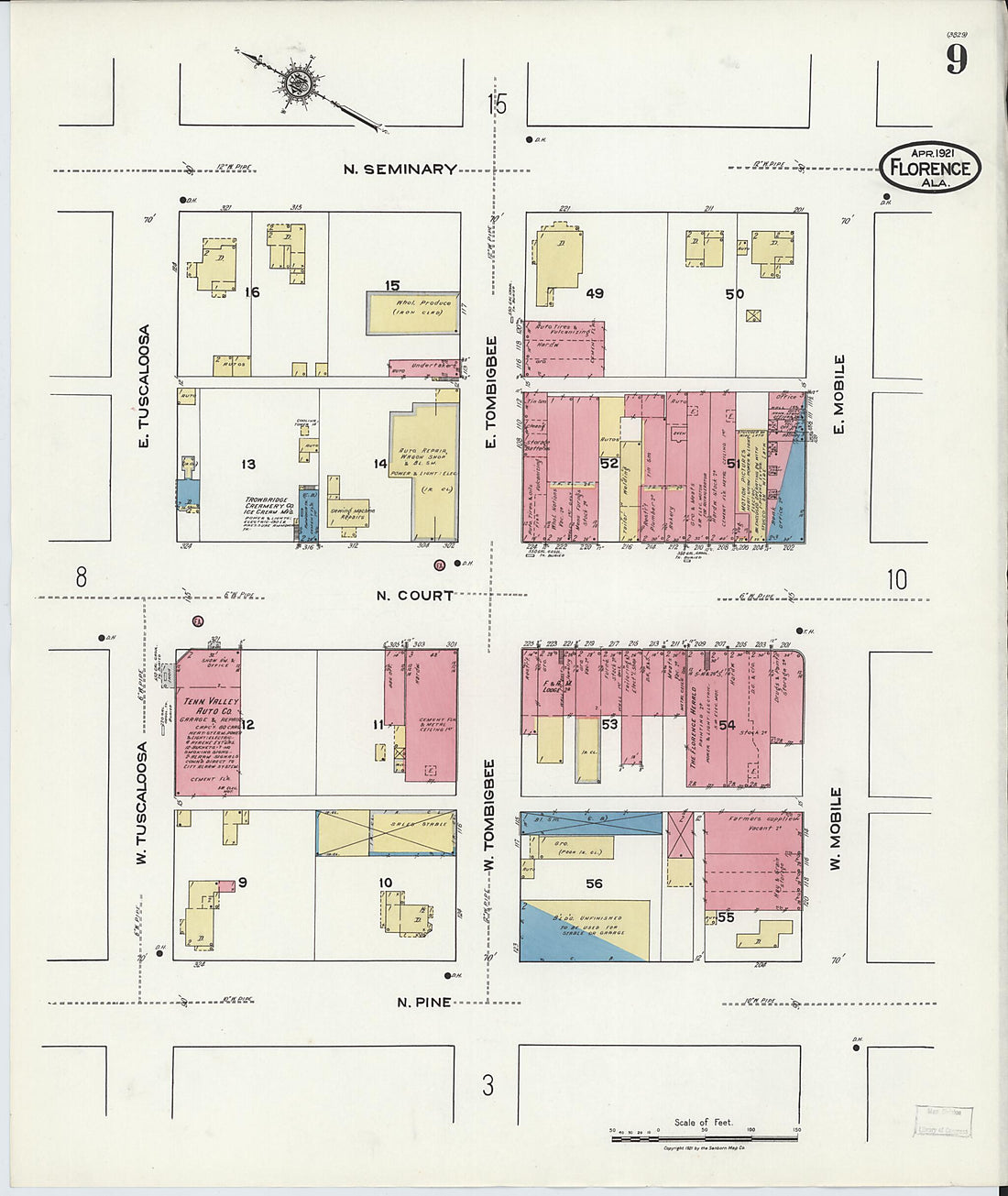 This old map of Waterloo, Lauderdale County, Alabama was created by Sanborn Map Company in 1921