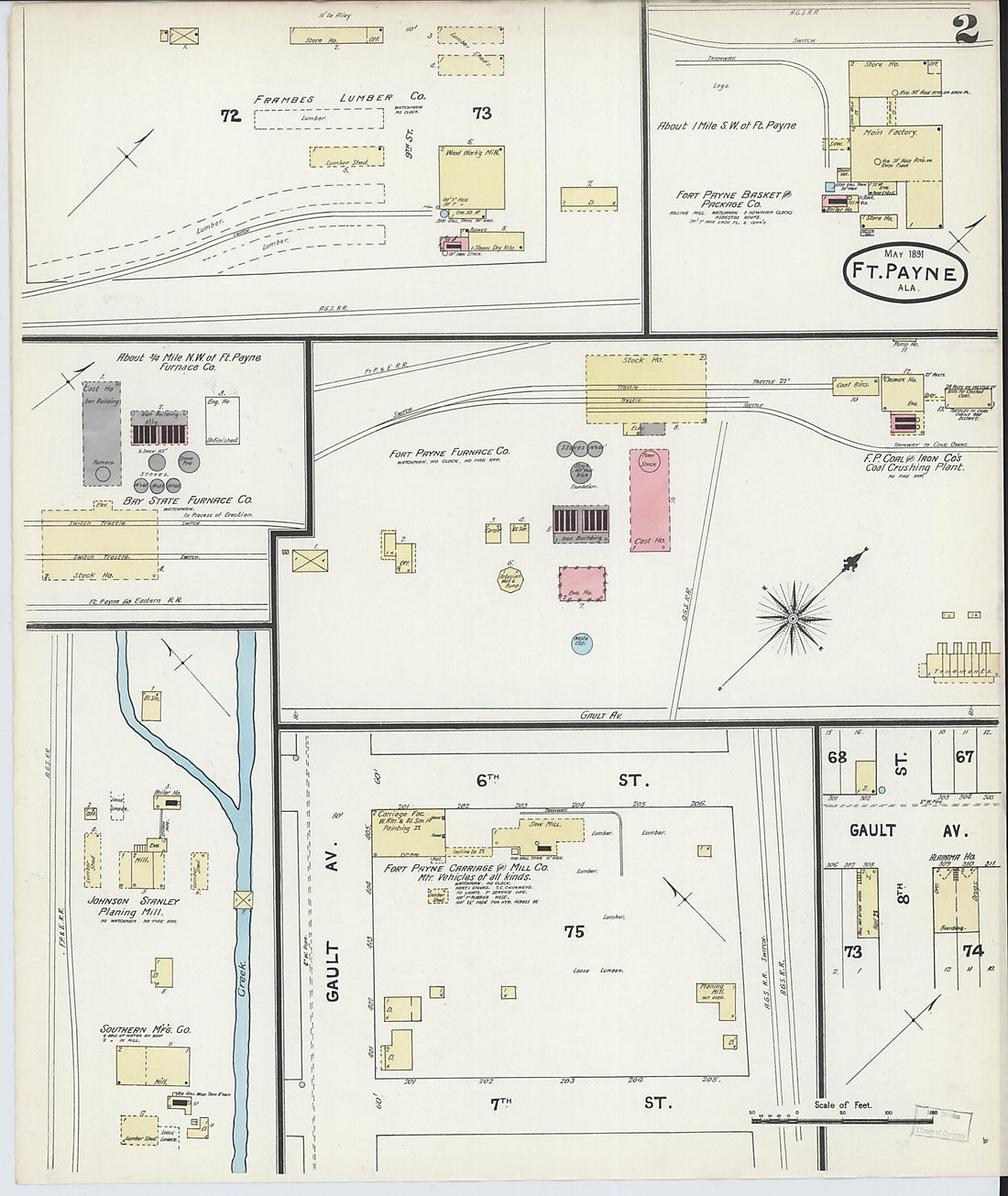 This old map of Fort Payne, Dekalb County, Alabama was created by Sanborn Map Company in 1891