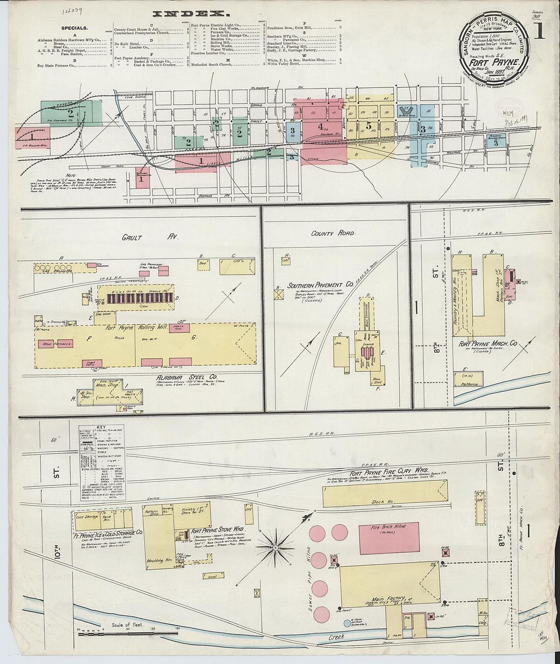 This old map of Fort Payne, Dekalb County, Alabama was created by Sanborn Map Company in 1897