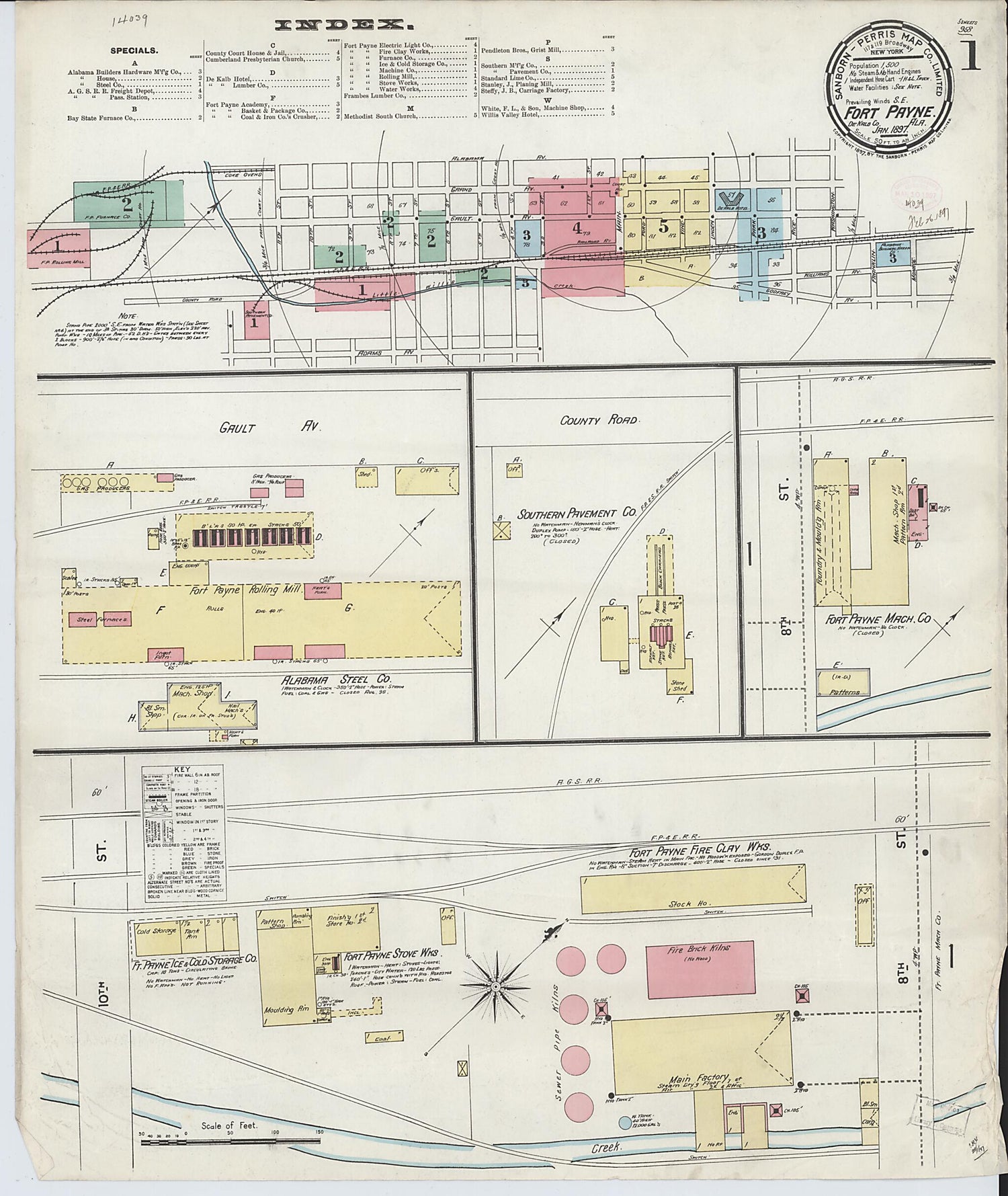 This old map of Fort Payne, Dekalb County, Alabama was created by Sanborn Map Company in 1897