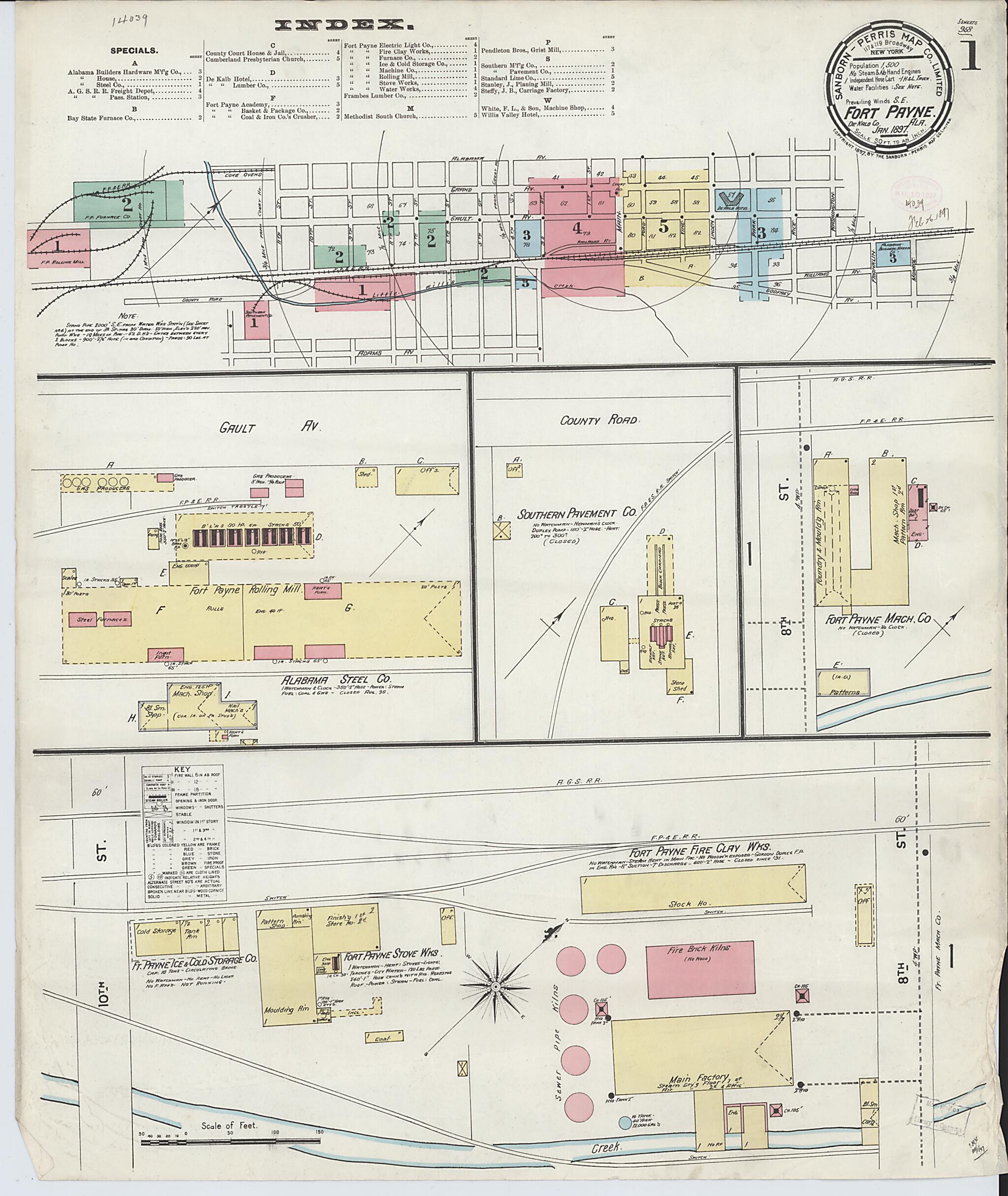 This old map of Fort Payne, Dekalb County, Alabama was created by Sanborn Map Company in 1897