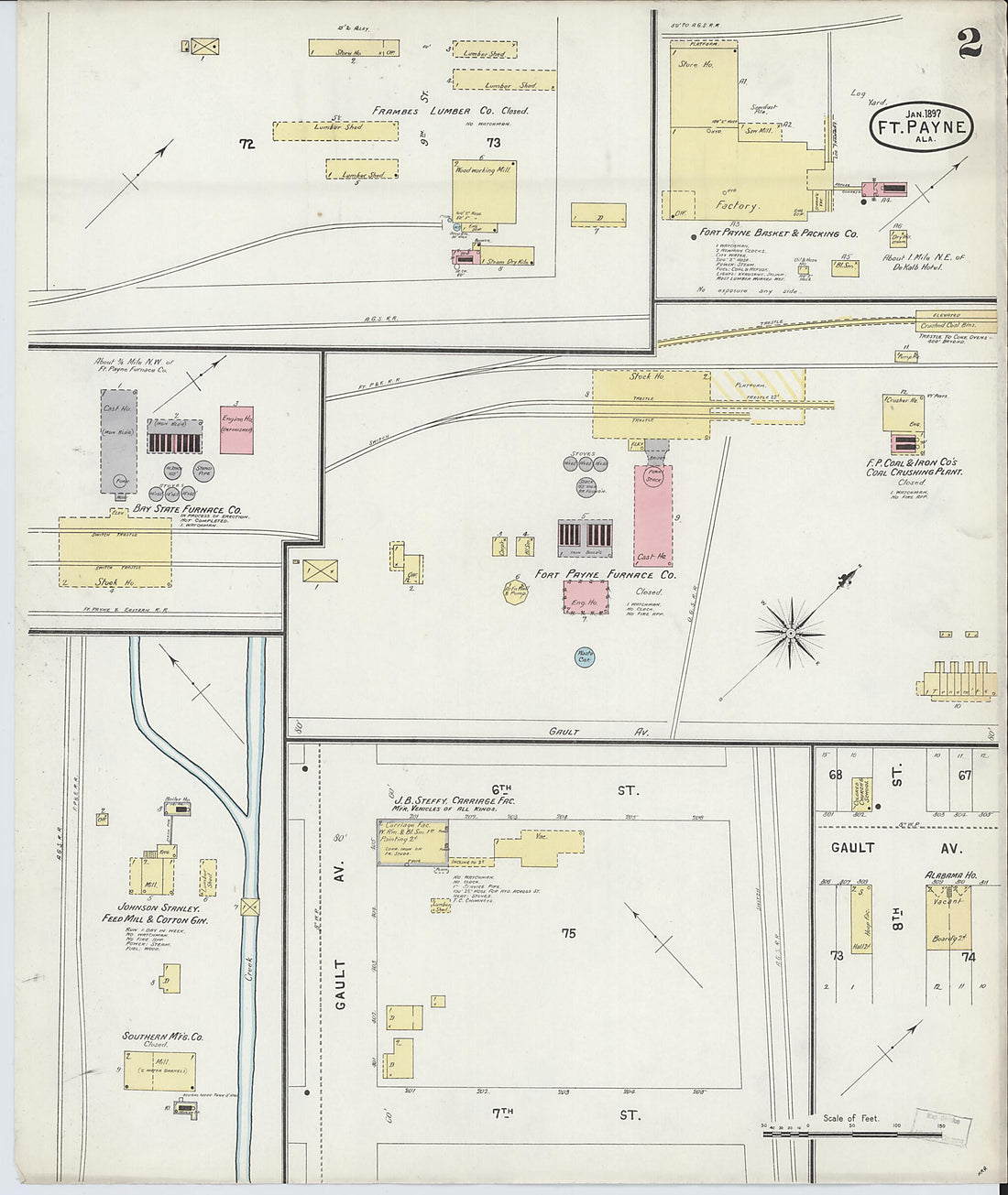 This old map of Fort Payne, Dekalb County, Alabama was created by Sanborn Map Company in 1897