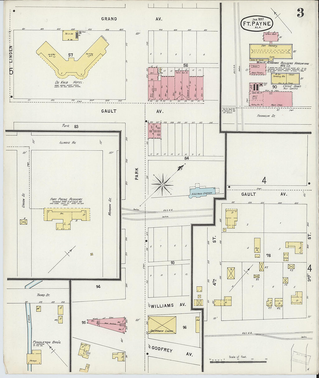 This old map of Fort Payne, Dekalb County, Alabama was created by Sanborn Map Company in 1897