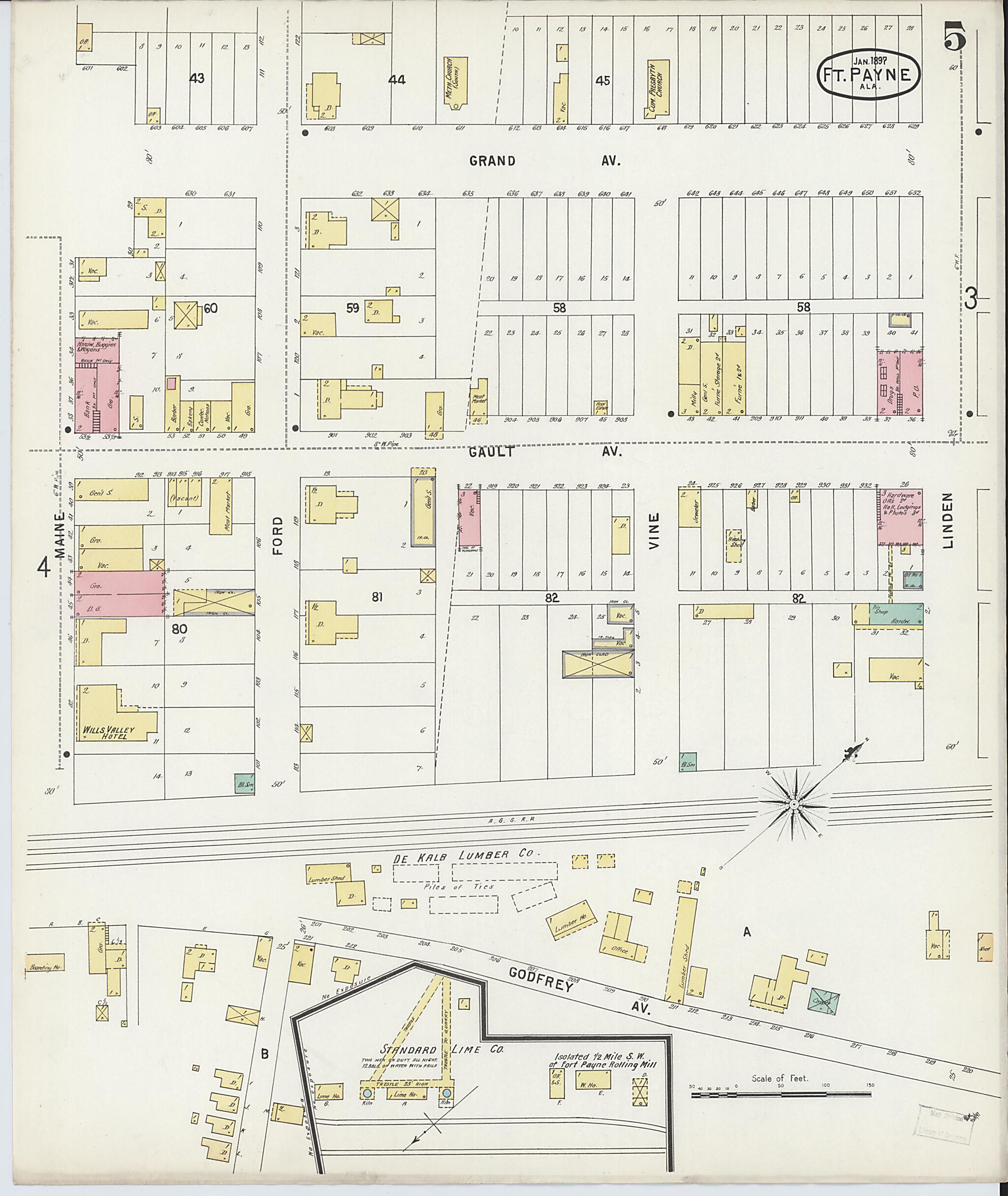 This old map of Fort Payne, Dekalb County, Alabama was created by Sanborn Map Company in 1897