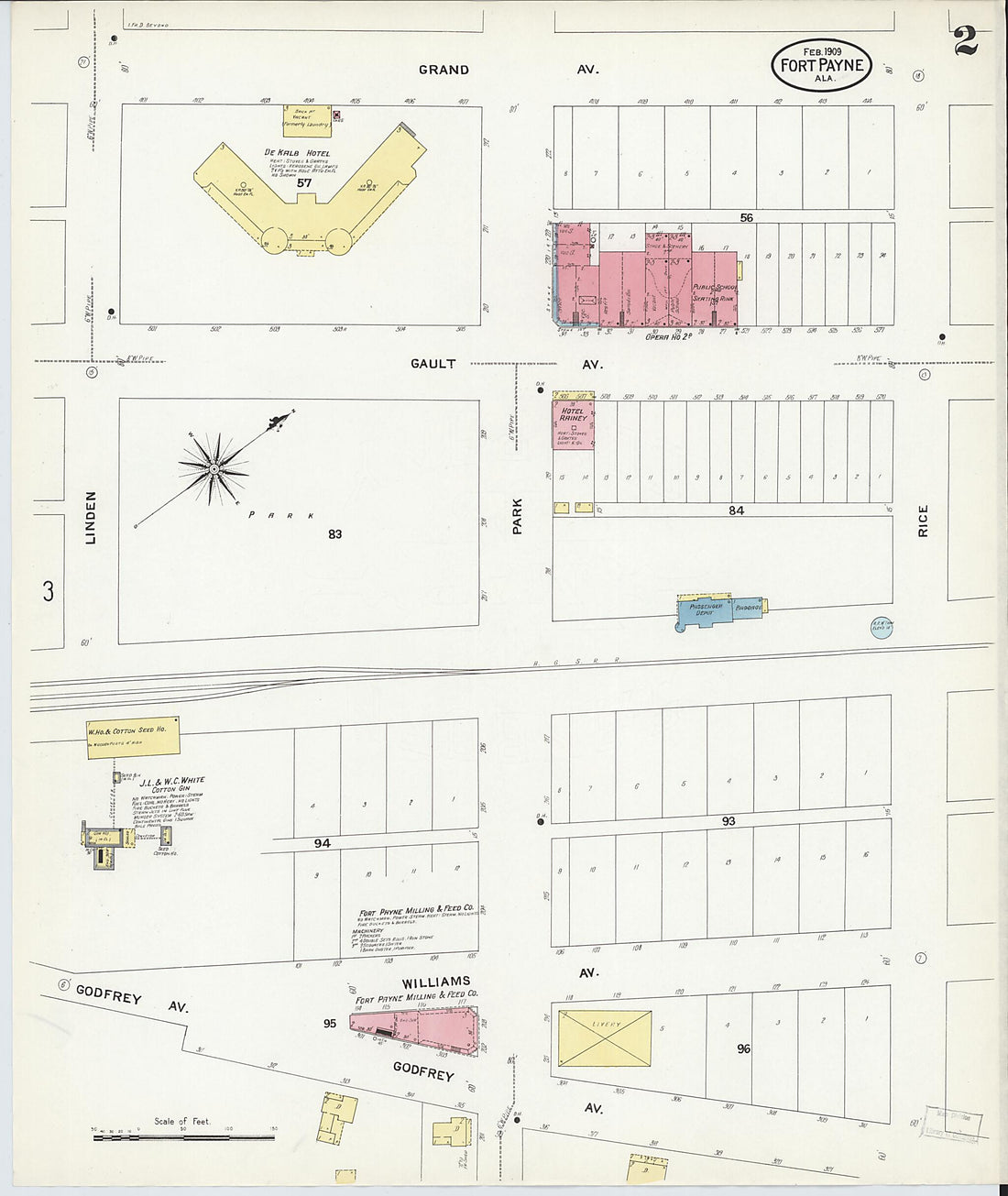 This old map of Fort Payne, Dekalb County, Alabama was created by Sanborn Map Company in 1909