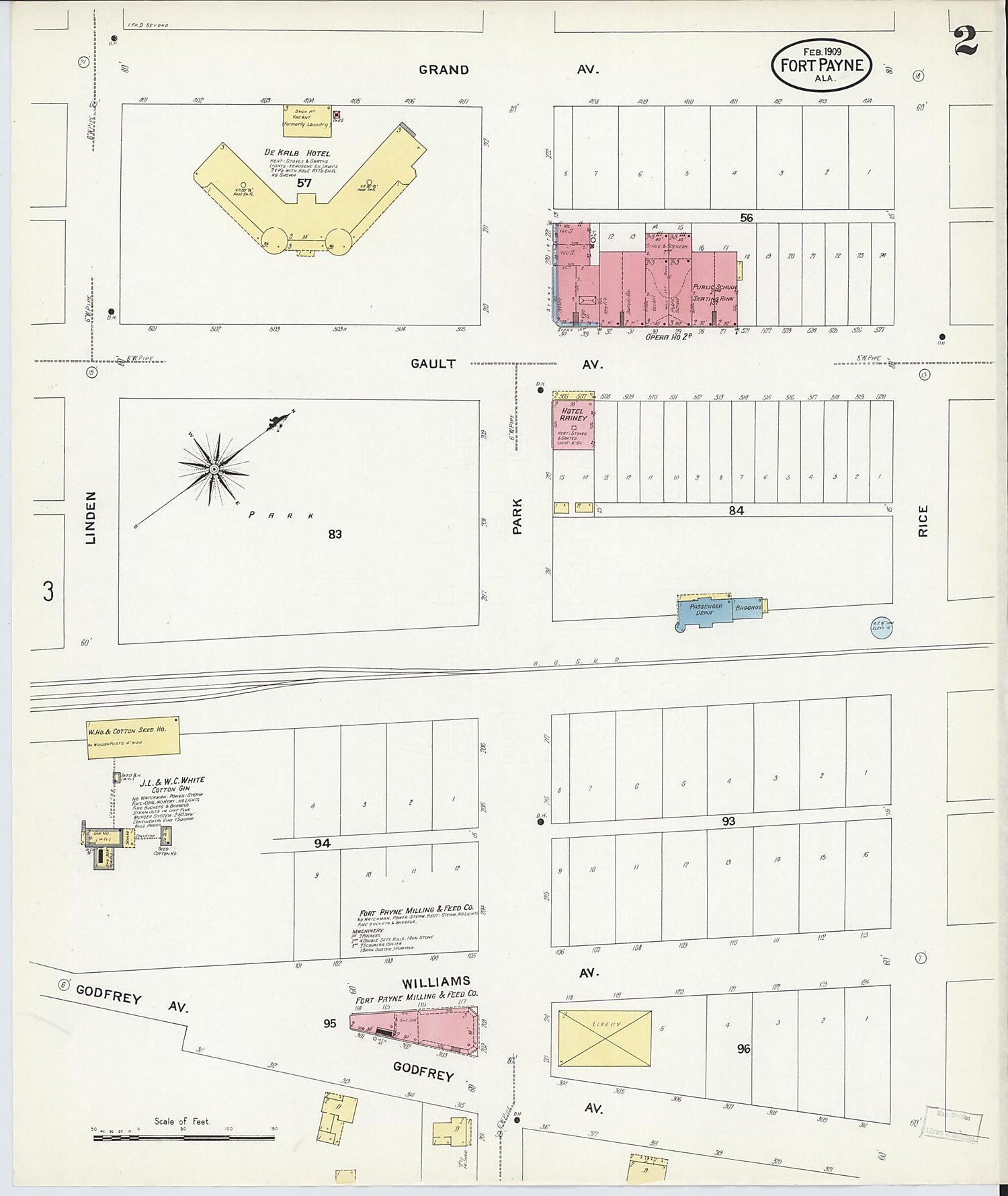 This old map of Fort Payne, Dekalb County, Alabama was created by Sanborn Map Company in 1909