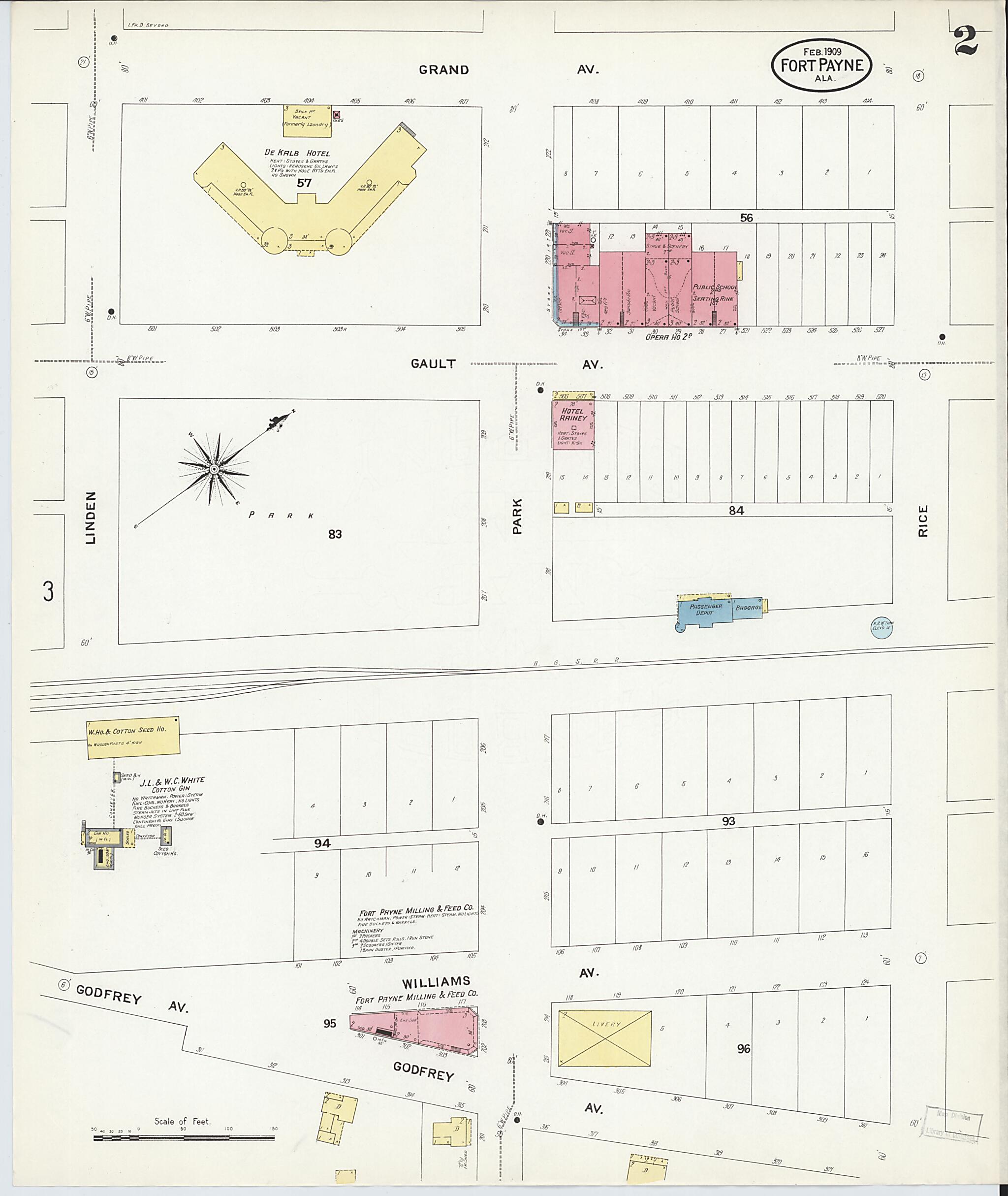 This old map of Fort Payne, Dekalb County, Alabama was created by Sanborn Map Company in 1909