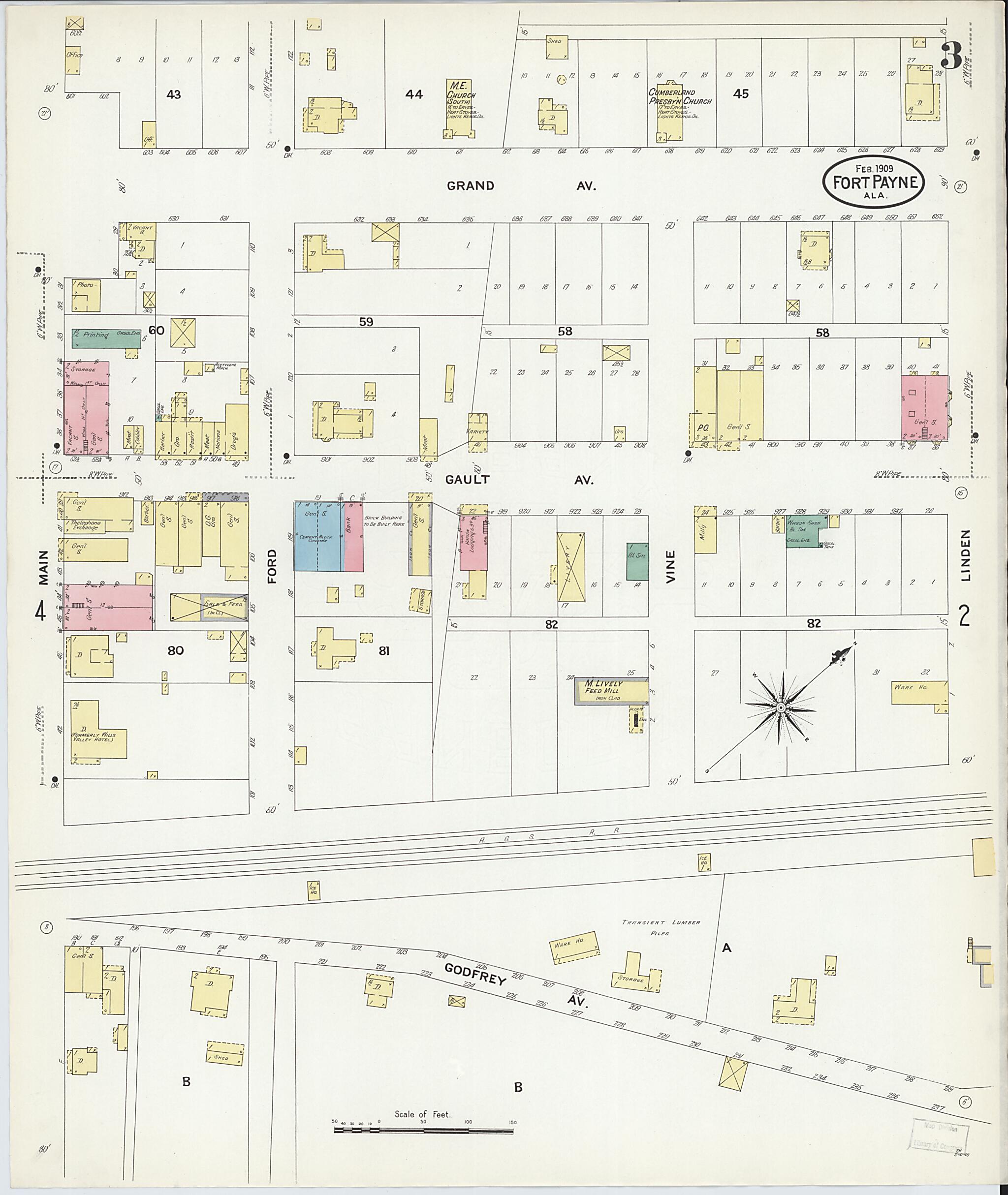 This old map of Fort Payne, Dekalb County, Alabama was created by Sanborn Map Company in 1909