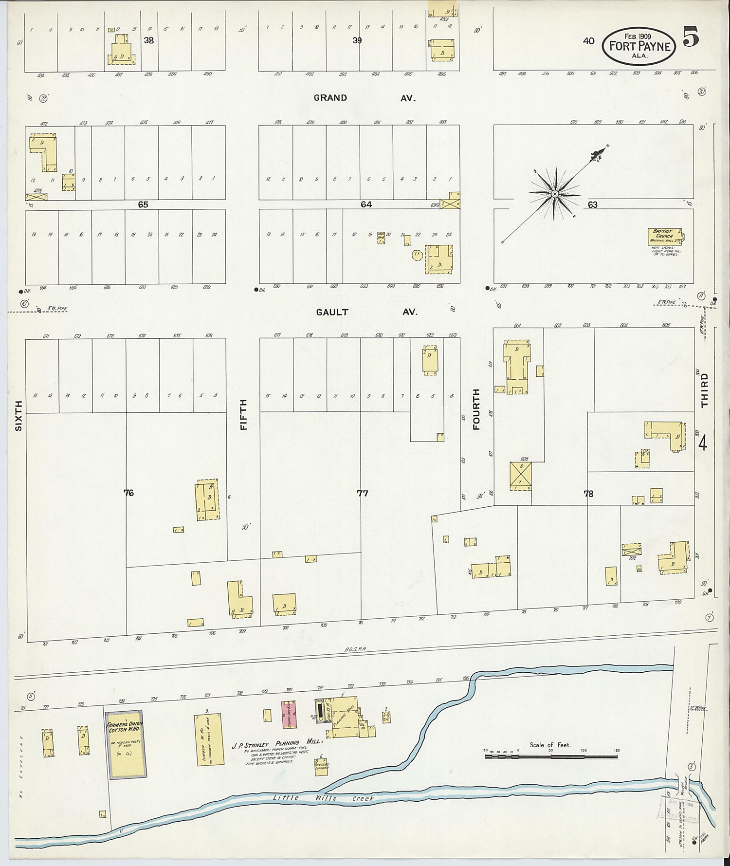 This old map of Fort Payne, Dekalb County, Alabama was created by Sanborn Map Company in 1909