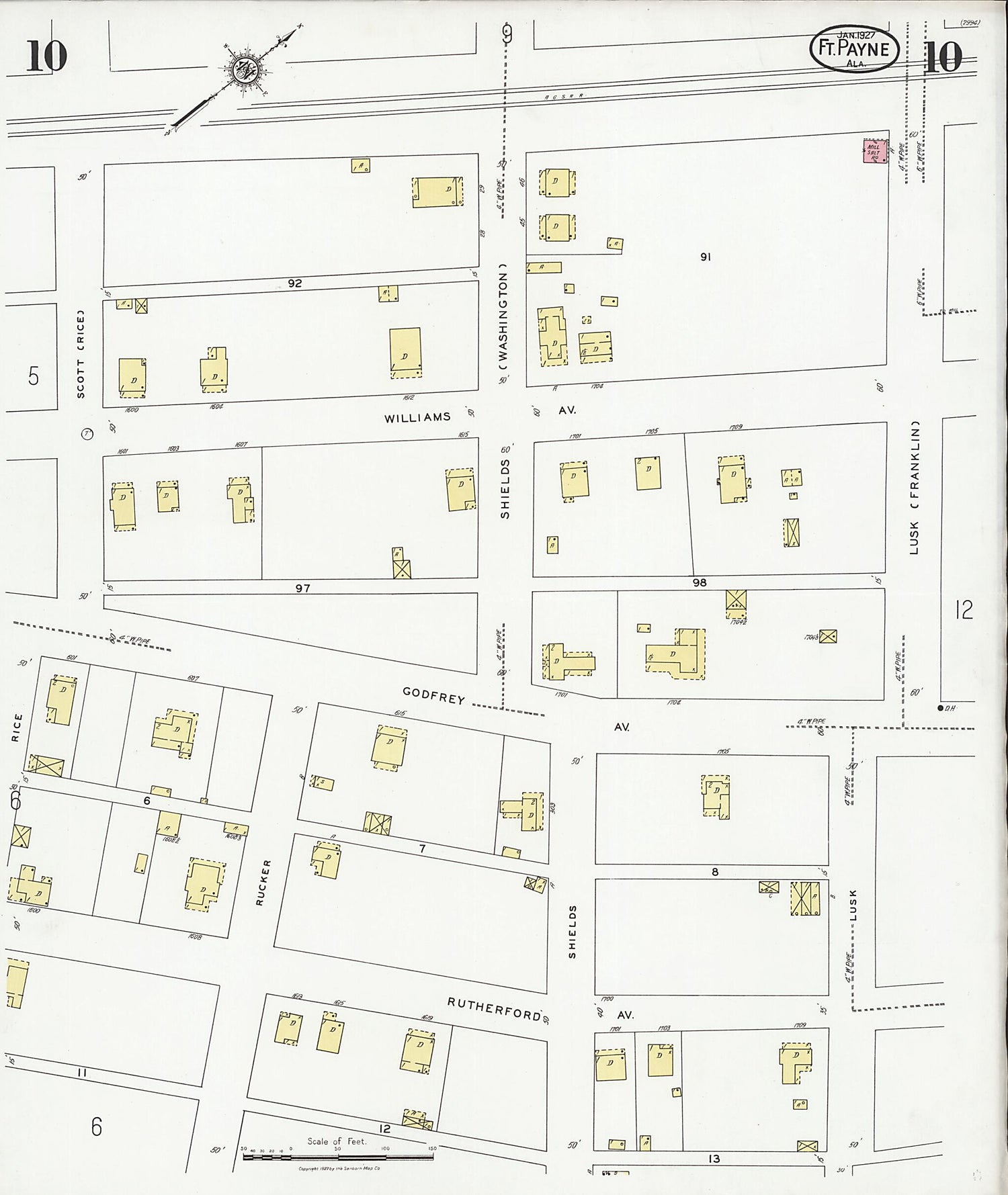 This old map of Fort Payne, Dekalb County, Alabama was created by Sanborn Map Company in 1927