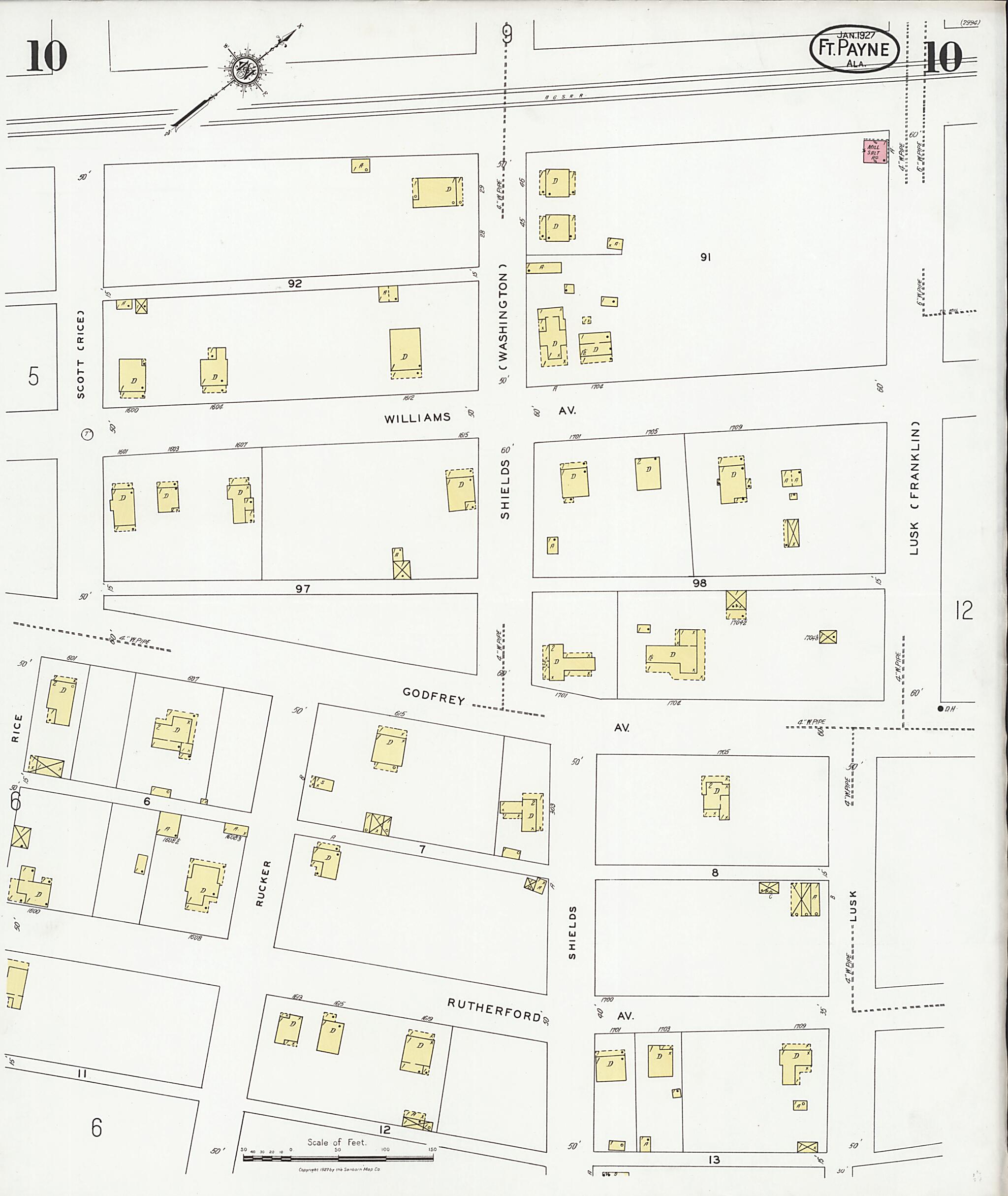 This old map of Fort Payne, Dekalb County, Alabama was created by Sanborn Map Company in 1927