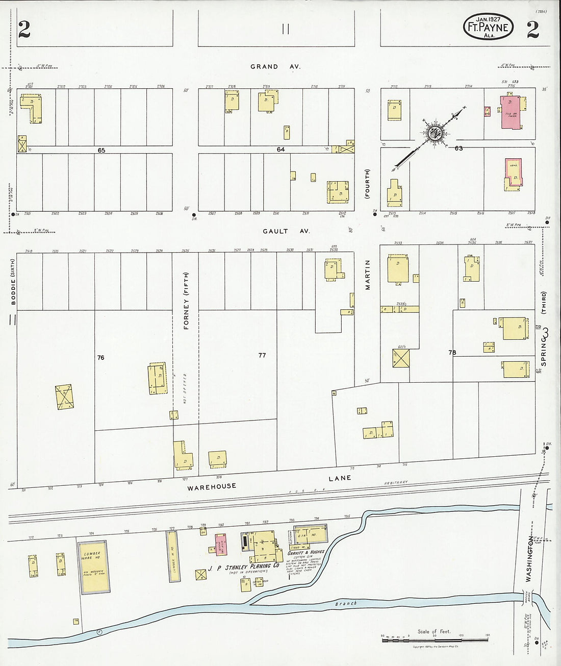 This old map of Fort Payne, Dekalb County, Alabama was created by Sanborn Map Company in 1927