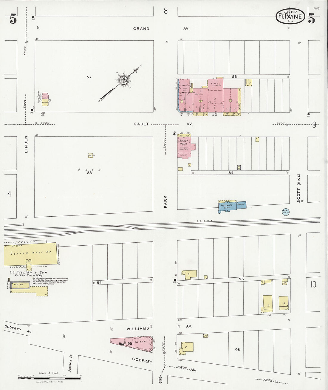 This old map of Fort Payne, Dekalb County, Alabama was created by Sanborn Map Company in 1927