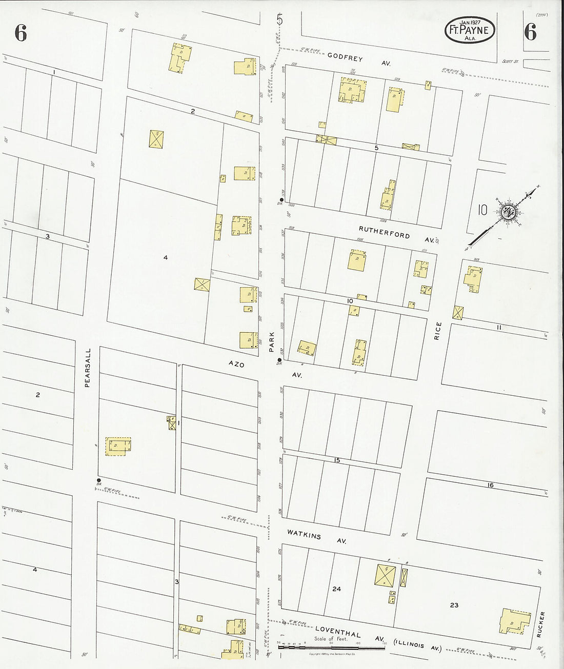 This old map of Fort Payne, Dekalb County, Alabama was created by Sanborn Map Company in 1927