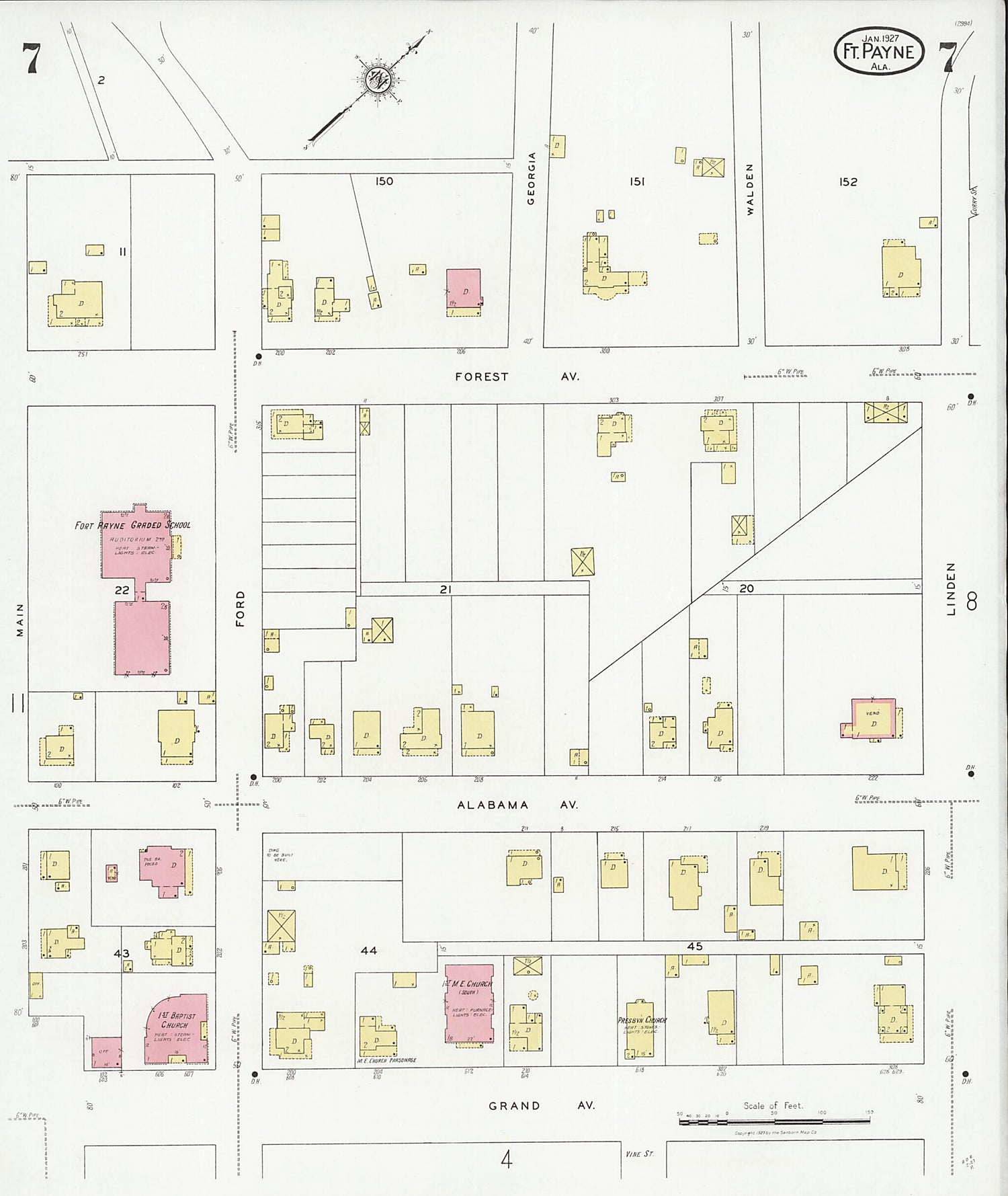 This old map of Fort Payne, Dekalb County, Alabama was created by Sanborn Map Company in 1927