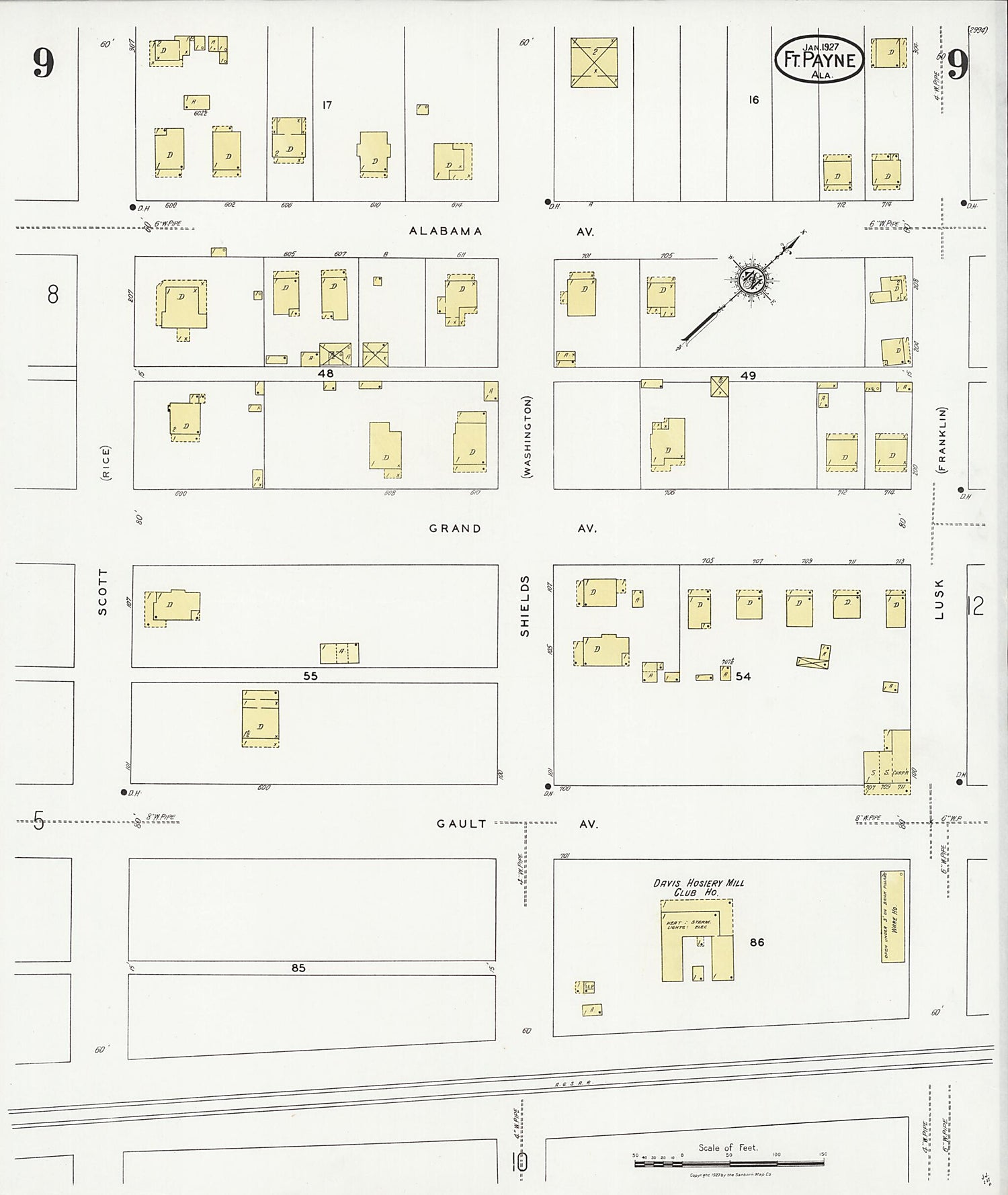 This old map of Fort Payne, Dekalb County, Alabama was created by Sanborn Map Company in 1927