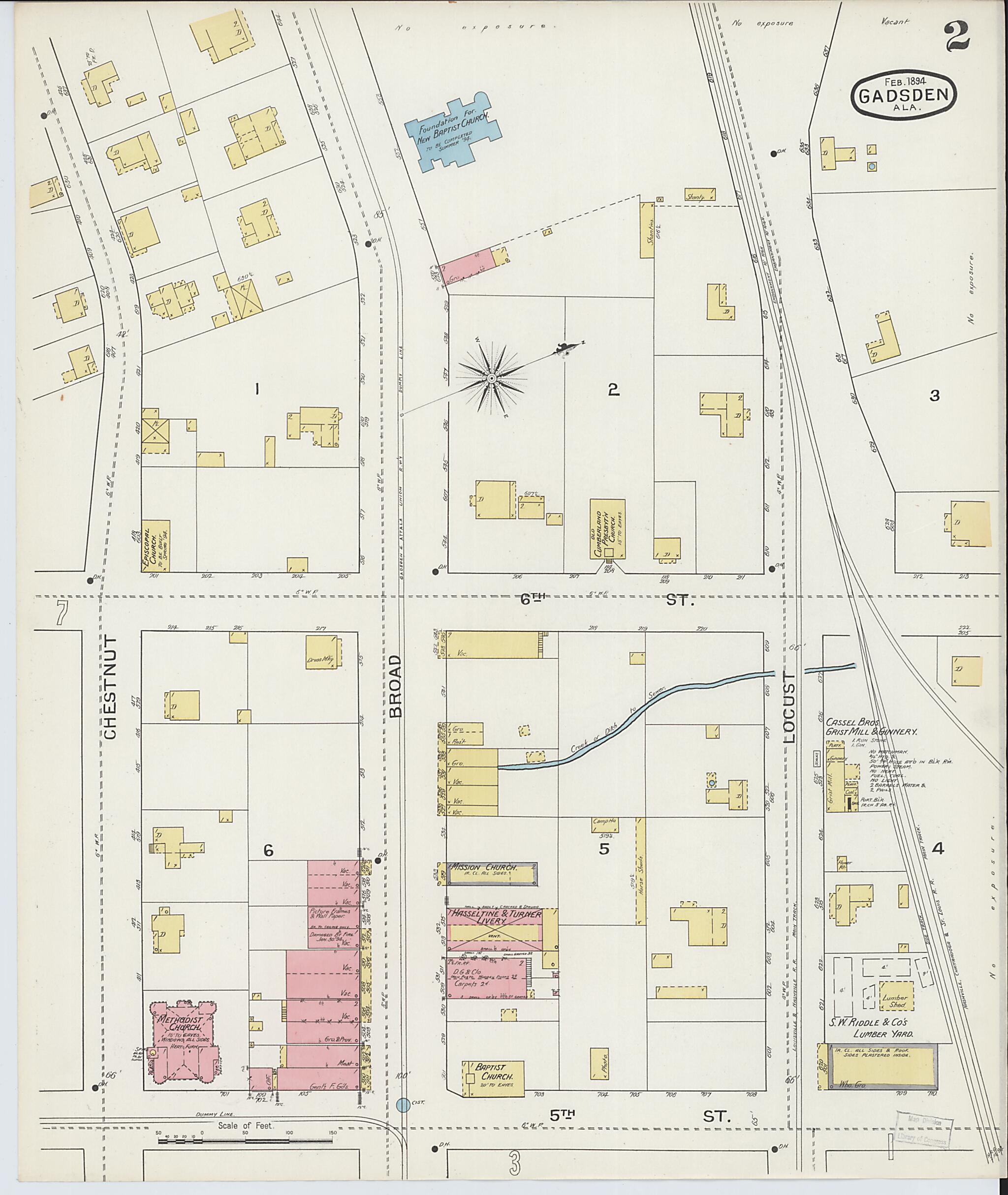 This old map of Gadsden, Etowah County, Alabama was created by Sanborn Map Company in 1894