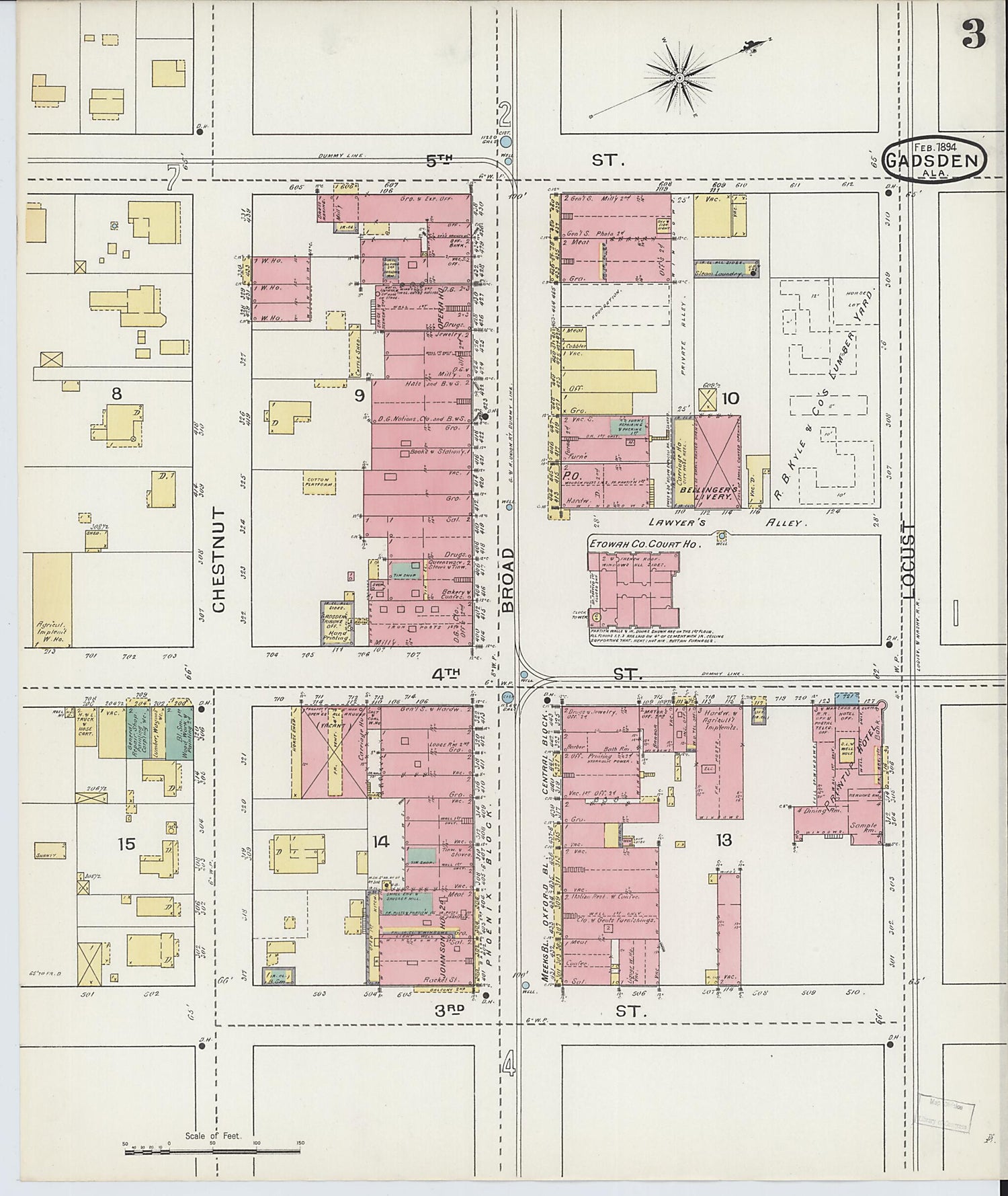 This old map of Gadsden, Etowah County, Alabama was created by Sanborn Map Company in 1894