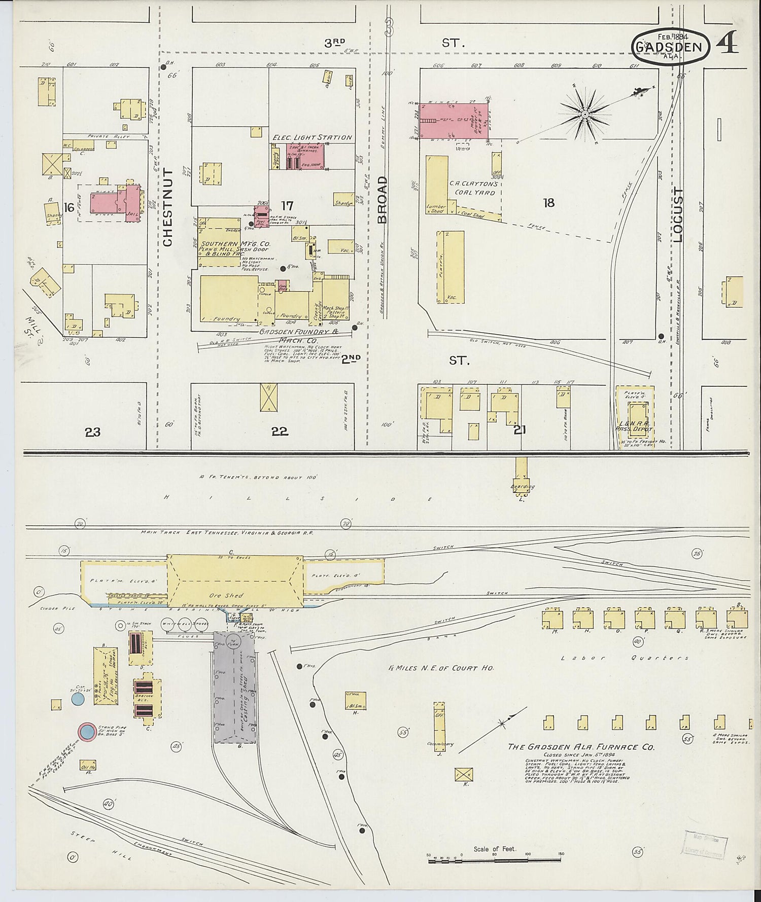 This old map of Gadsden, Etowah County, Alabama was created by Sanborn Map Company in 1894