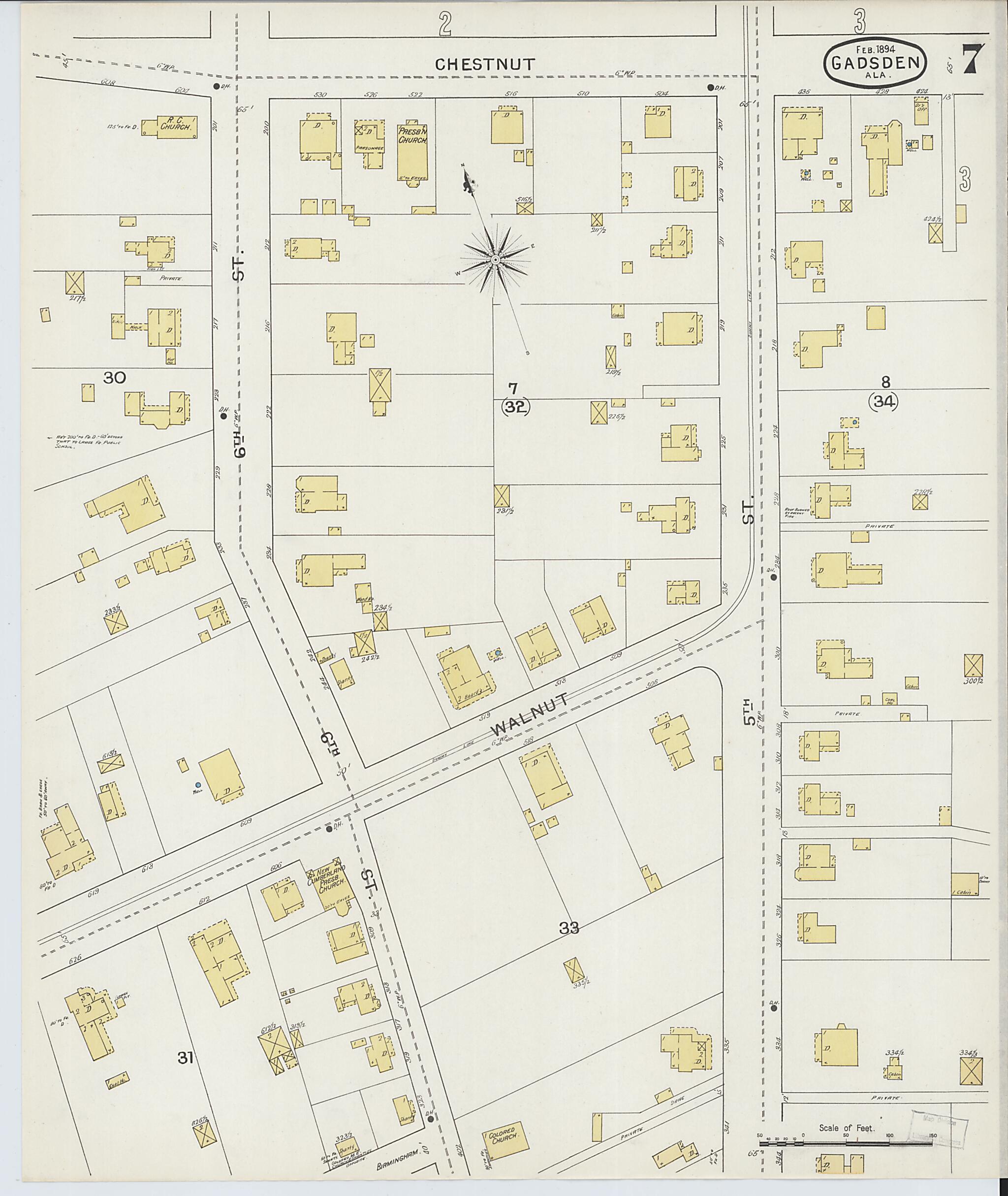 This old map of Gadsden, Etowah County, Alabama was created by Sanborn Map Company in 1894