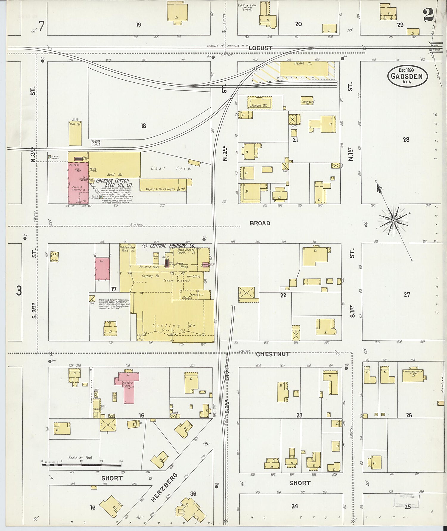 This old map of Gadsden, Etowah County, Alabama was created by Sanborn Map Company in 1899