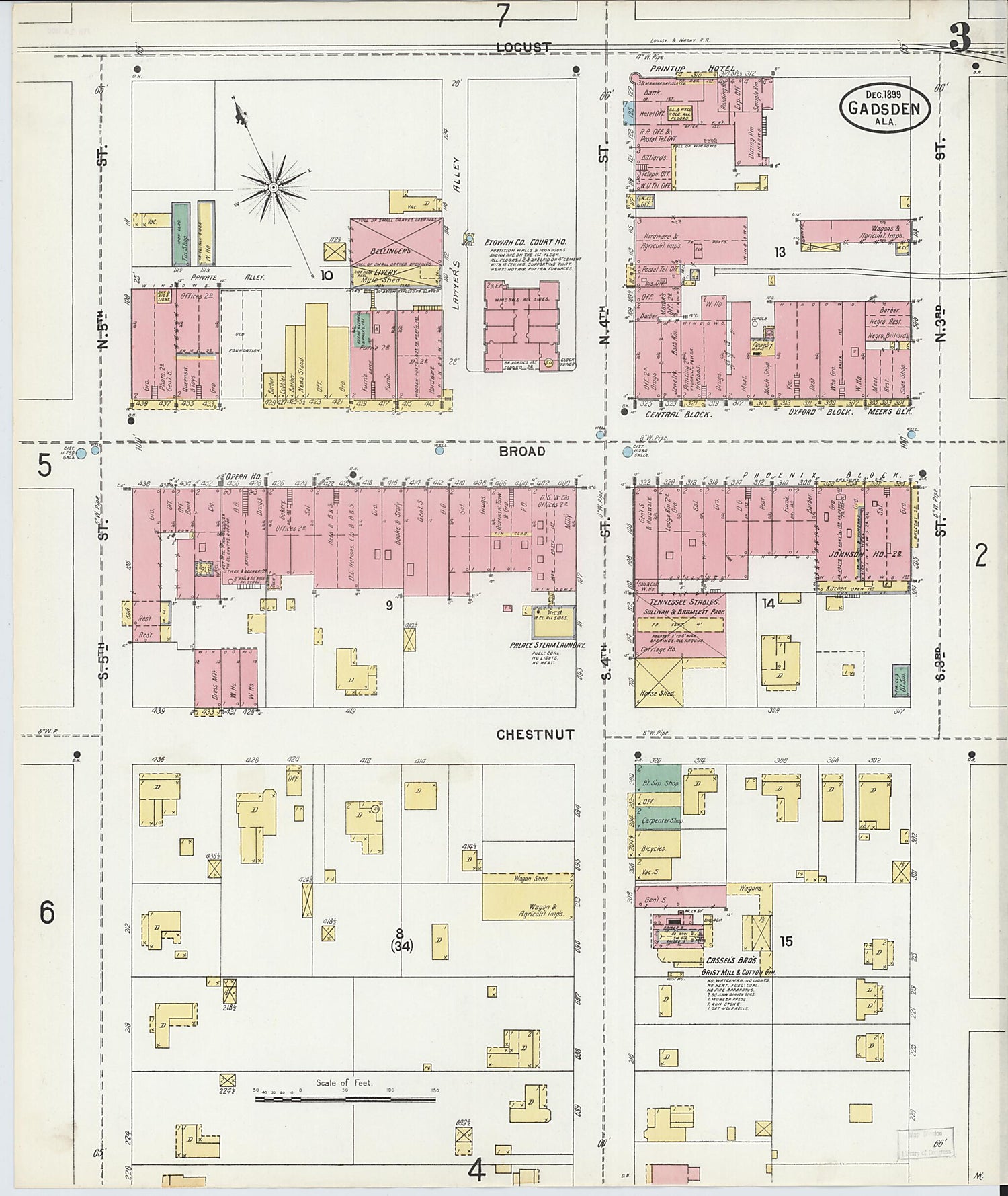 This old map of Gadsden, Etowah County, Alabama was created by Sanborn Map Company in 1899