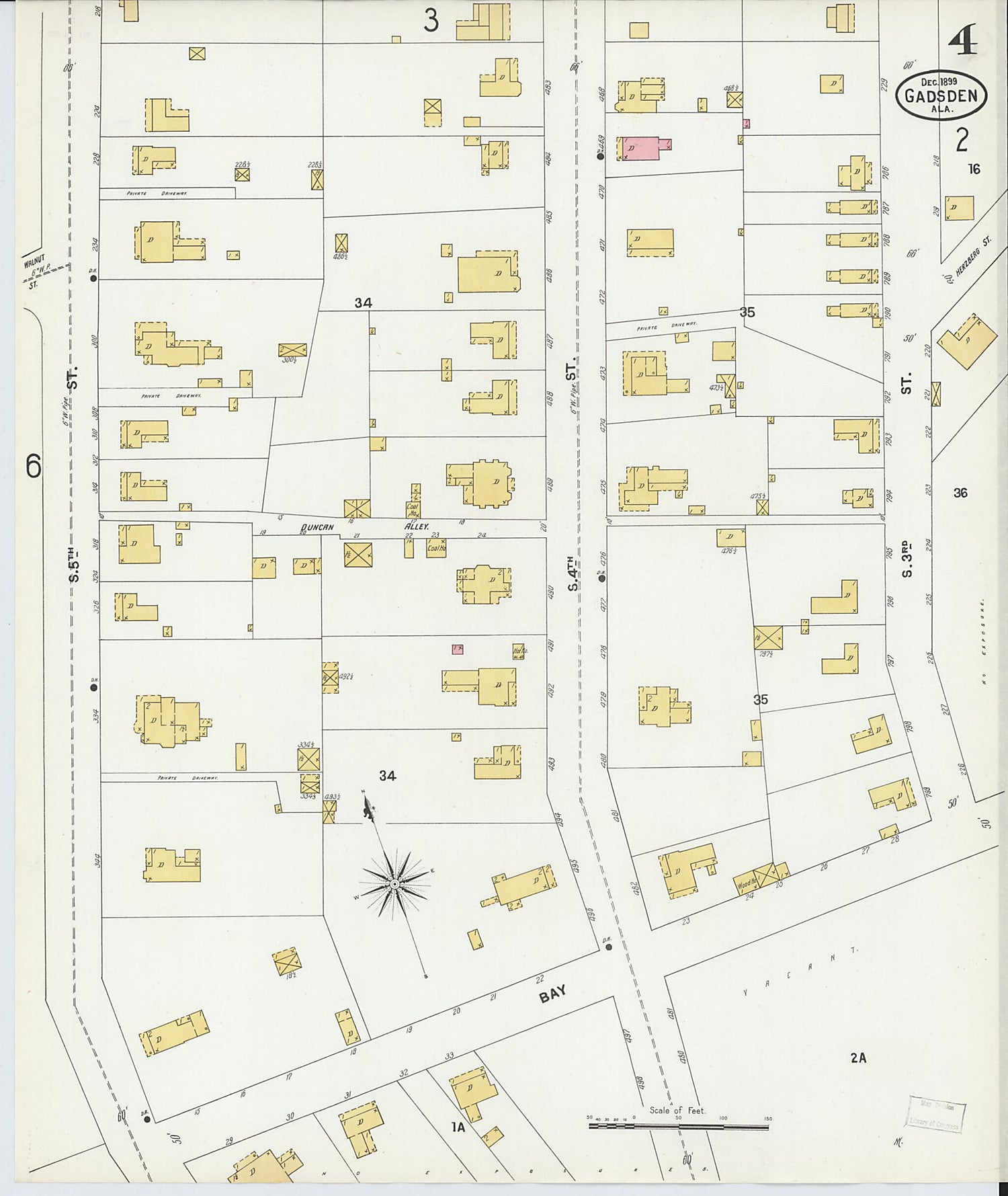 This old map of Gadsden, Etowah County, Alabama was created by Sanborn Map Company in 1899