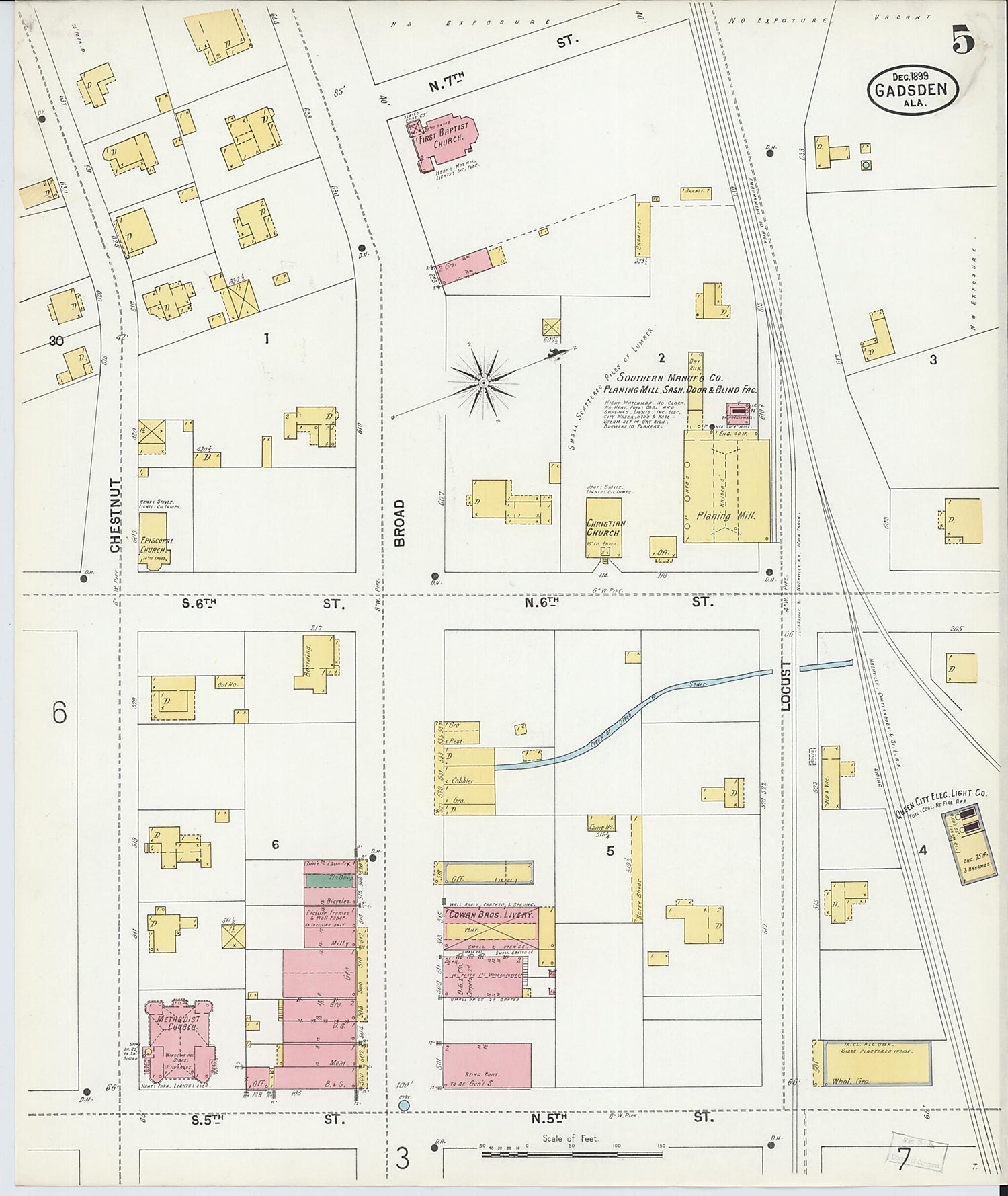 This old map of Gadsden, Etowah County, Alabama was created by Sanborn Map Company in 1899