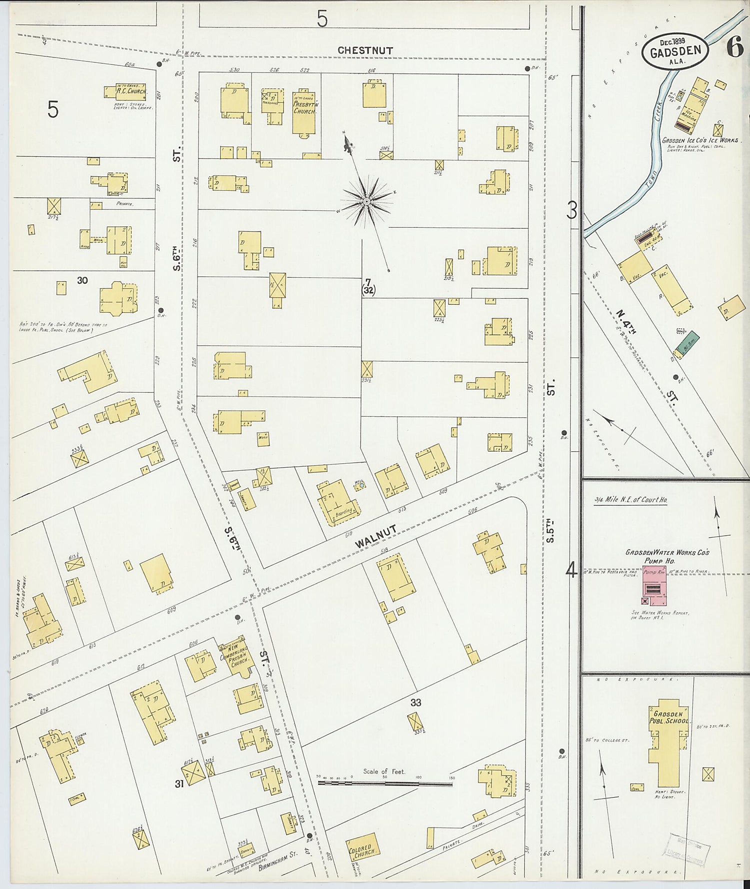 This old map of Gadsden, Etowah County, Alabama was created by Sanborn Map Company in 1899