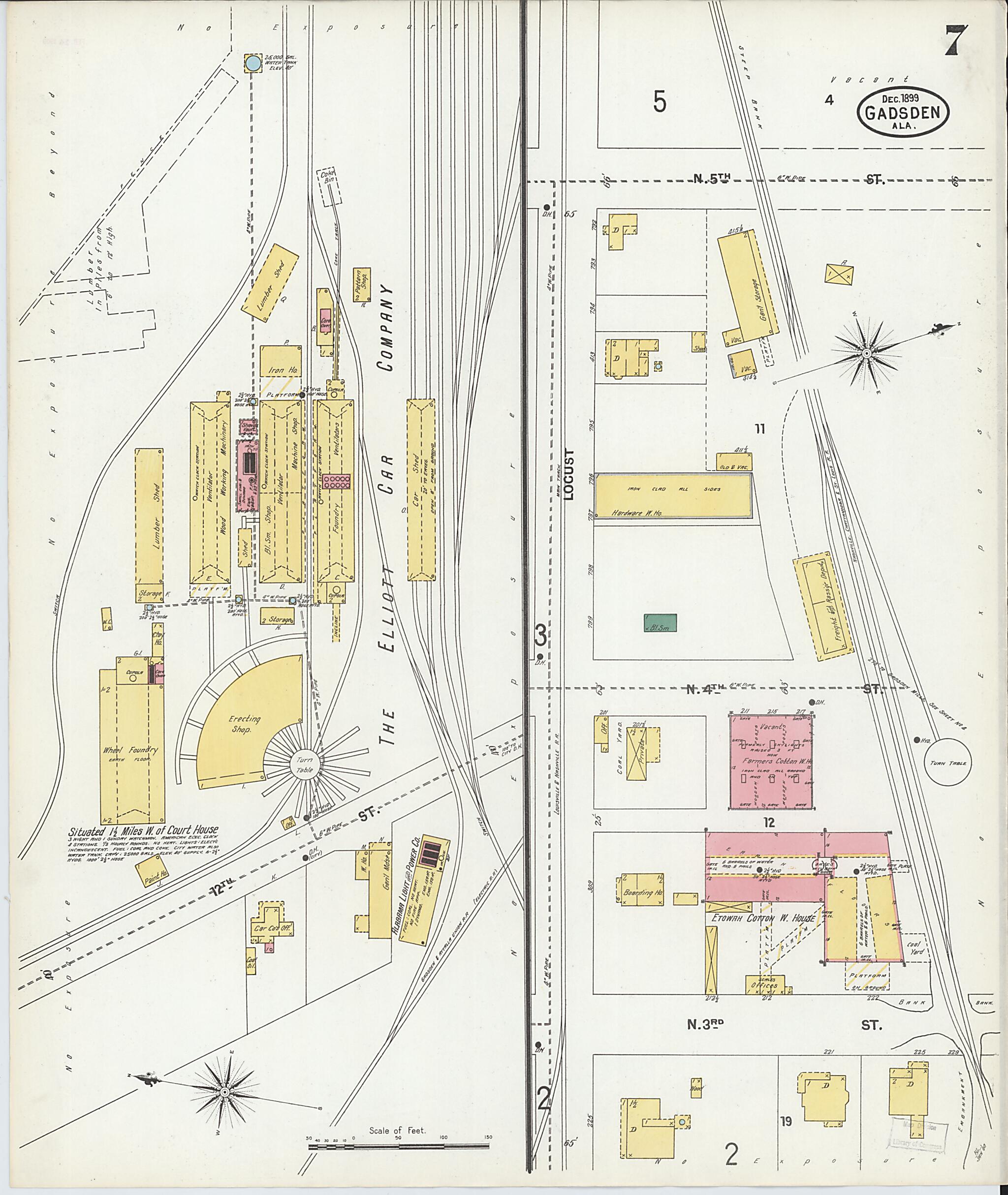 This old map of Gadsden, Etowah County, Alabama was created by Sanborn Map Company in 1899