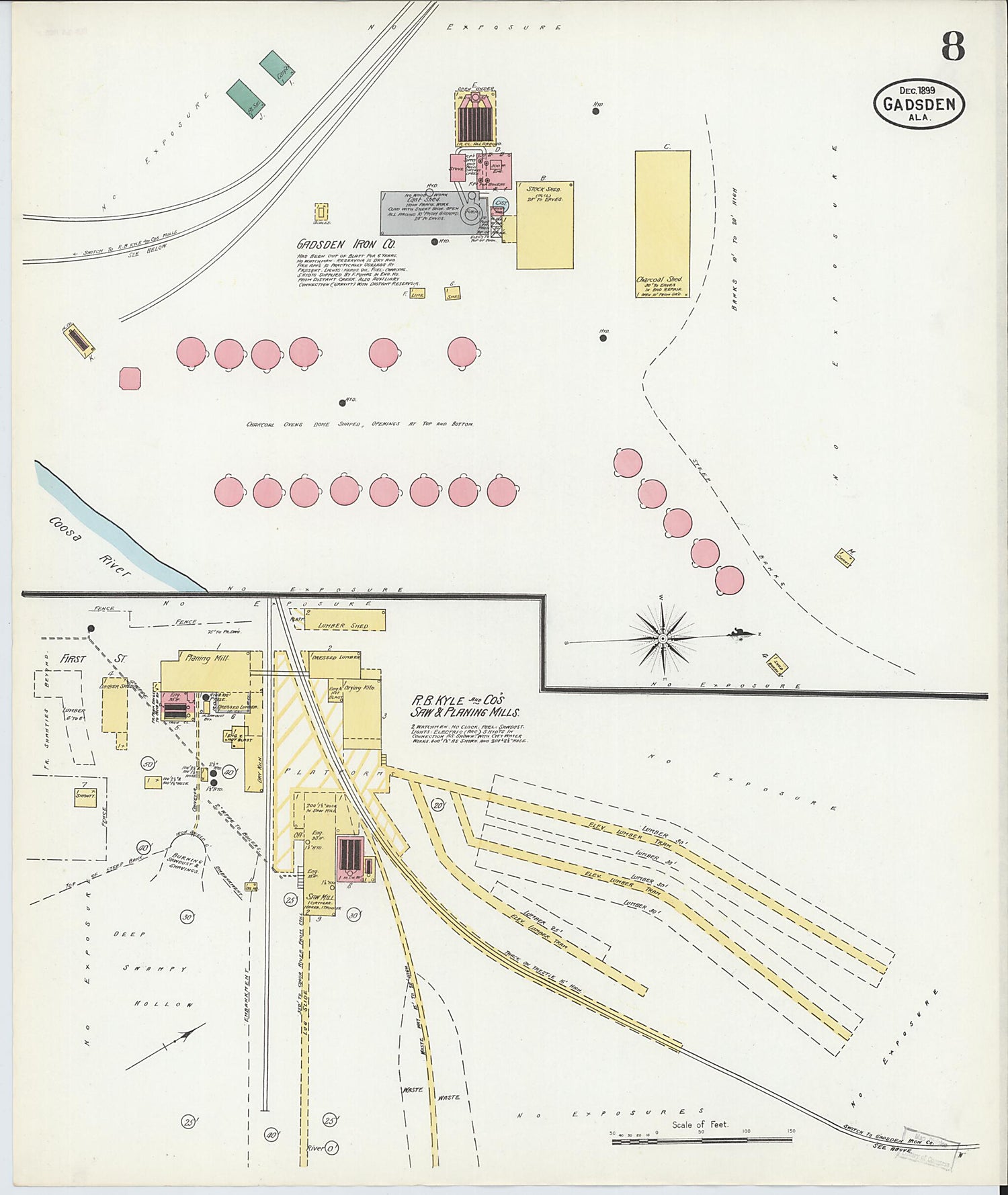 This old map of Gadsden, Etowah County, Alabama was created by Sanborn Map Company in 1899