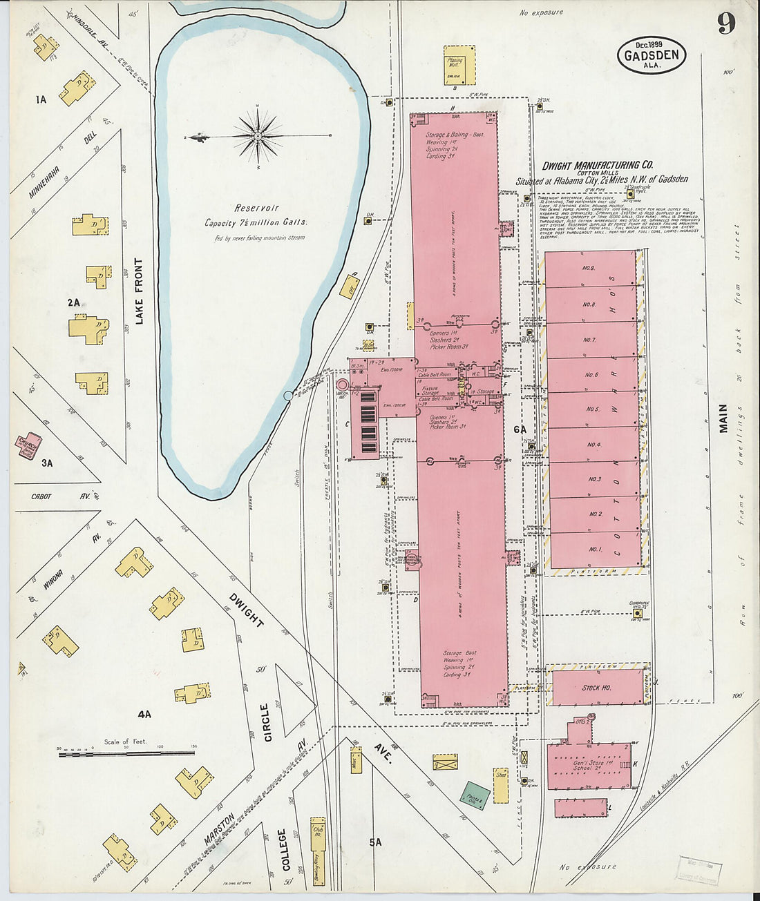 This old map of Gadsden, Etowah County, Alabama was created by Sanborn Map Company in 1899