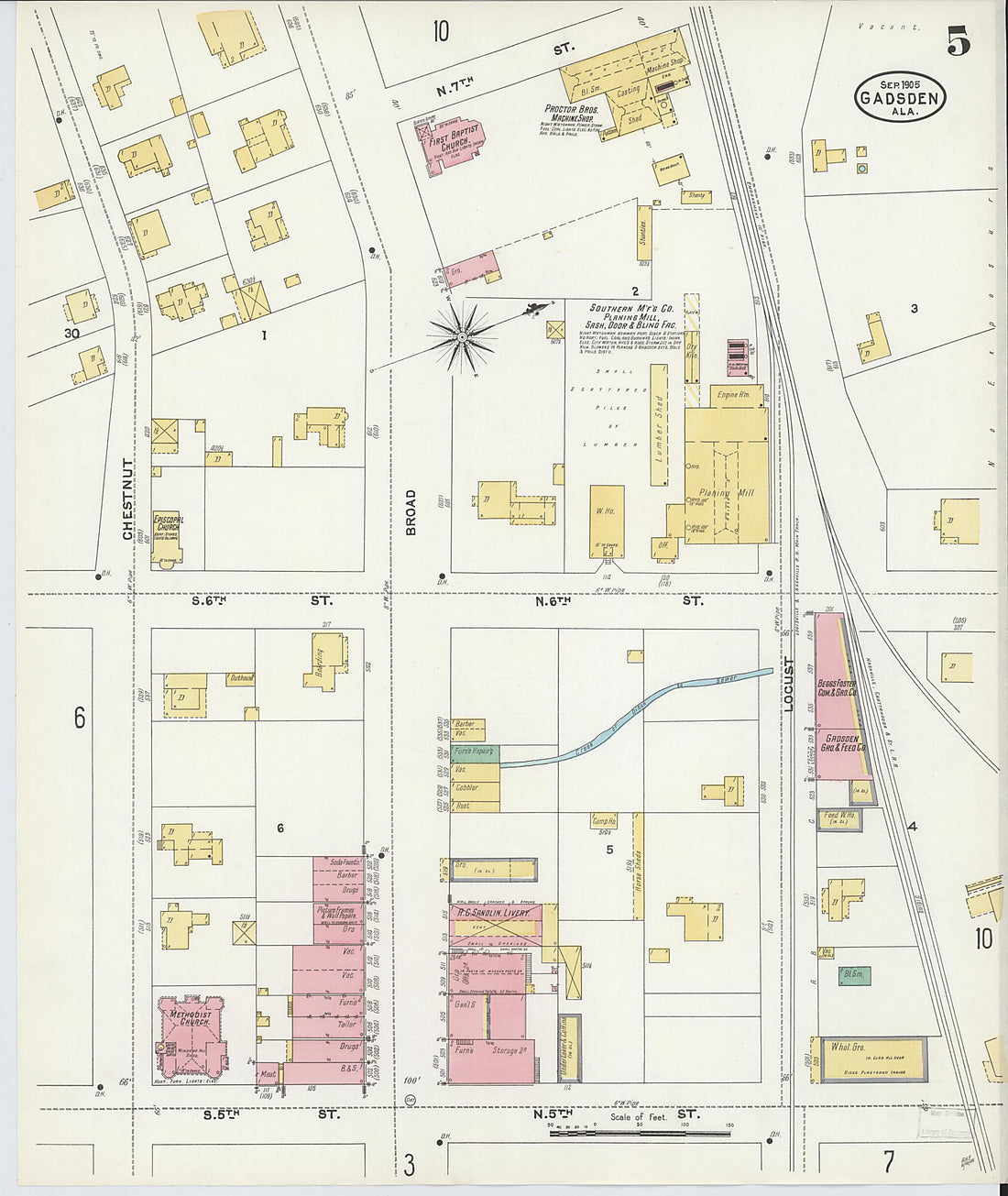 This old map of Gadsden, Etowah County, Alabama was created by Sanborn Map Company in 1905