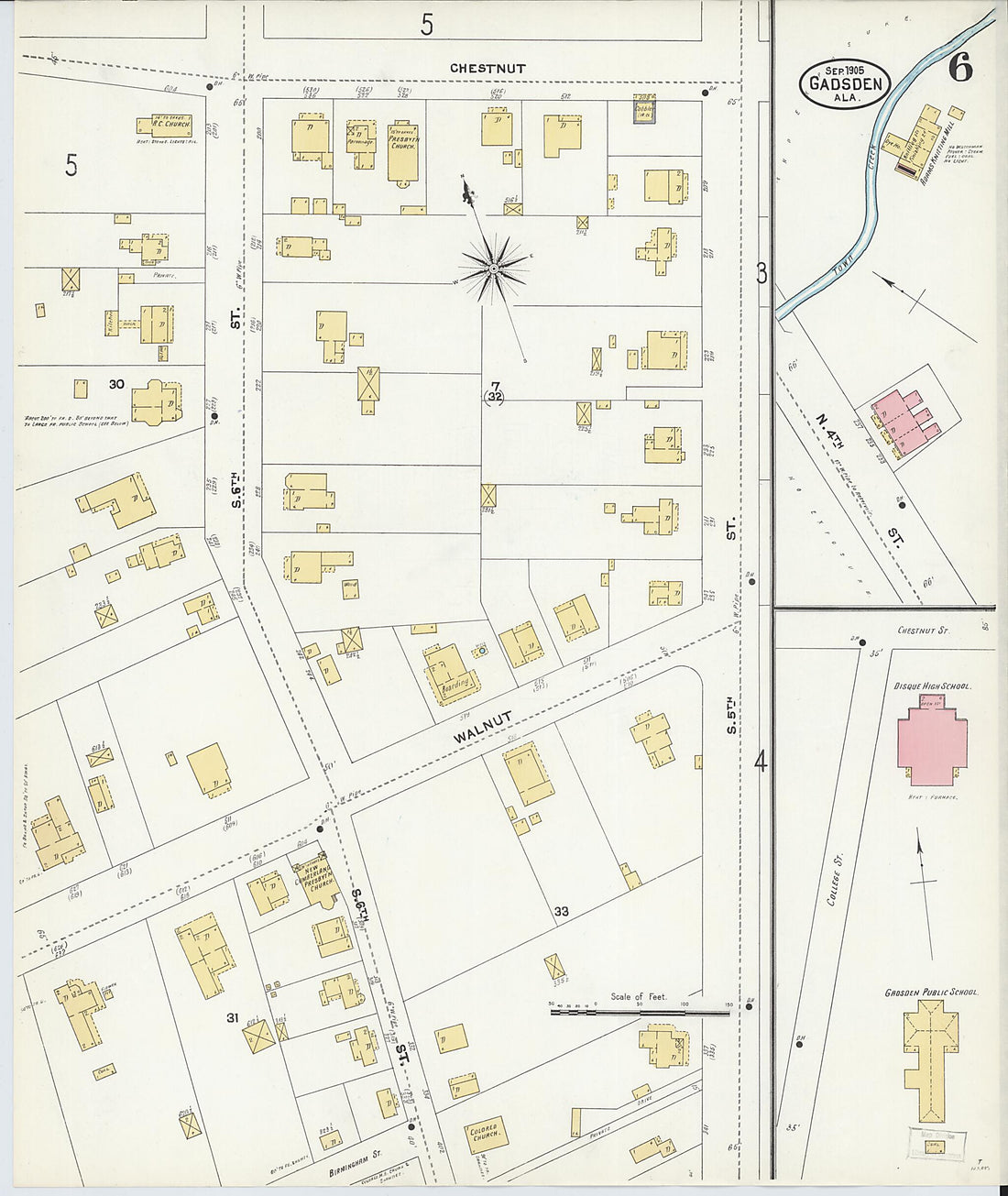 This old map of Gadsden, Etowah County, Alabama was created by Sanborn Map Company in 1905