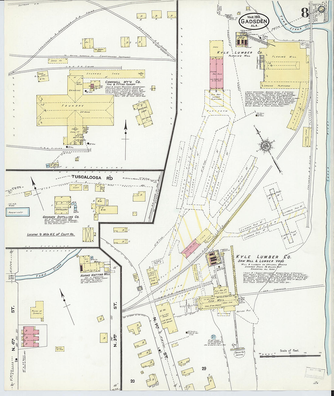 This old map of Gadsden, Etowah County, Alabama was created by Sanborn Map Company in 1910