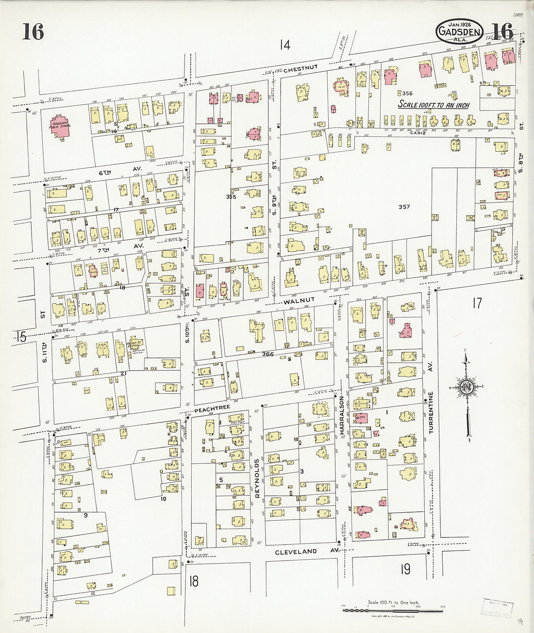 This old map of Gadsden, Etowah County, Alabama was created by Sanborn Map Company in 1926