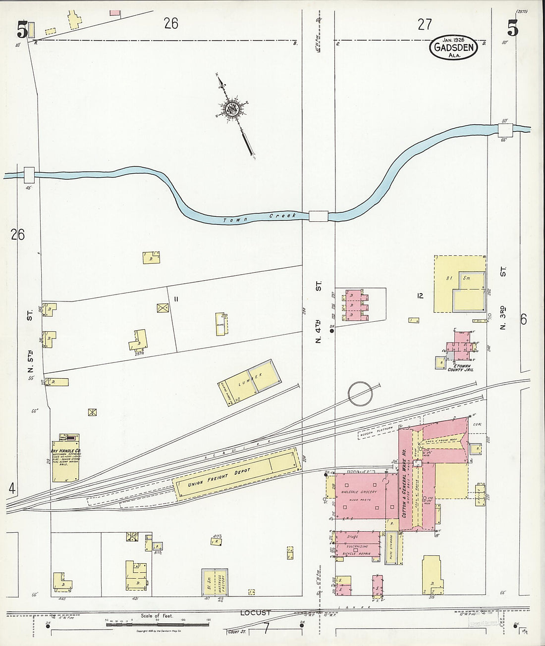 This old map of Gadsden, Etowah County, Alabama was created by Sanborn Map Company in 1926