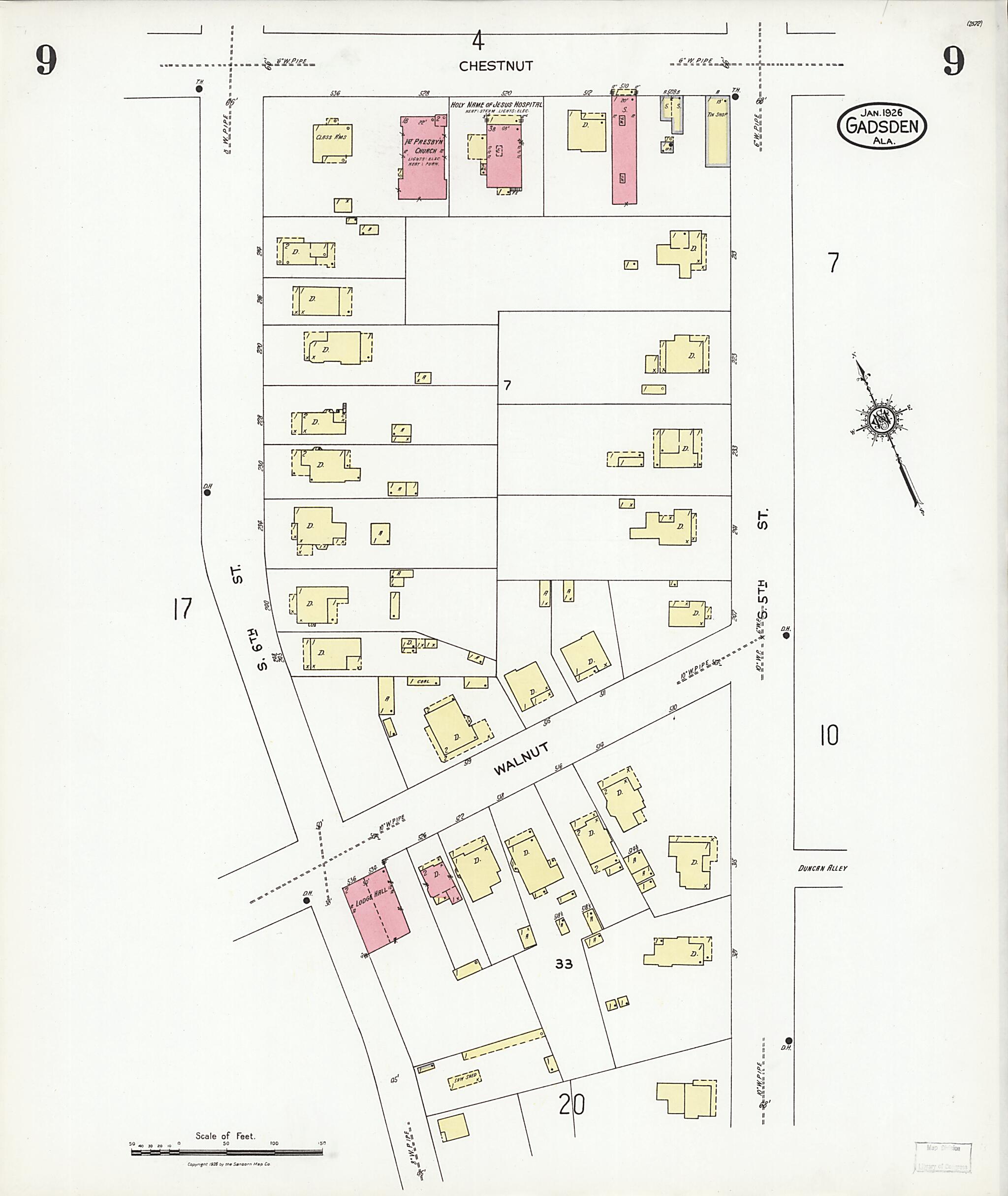 This old map of Gadsden, Etowah County, Alabama was created by Sanborn Map Company in 1926