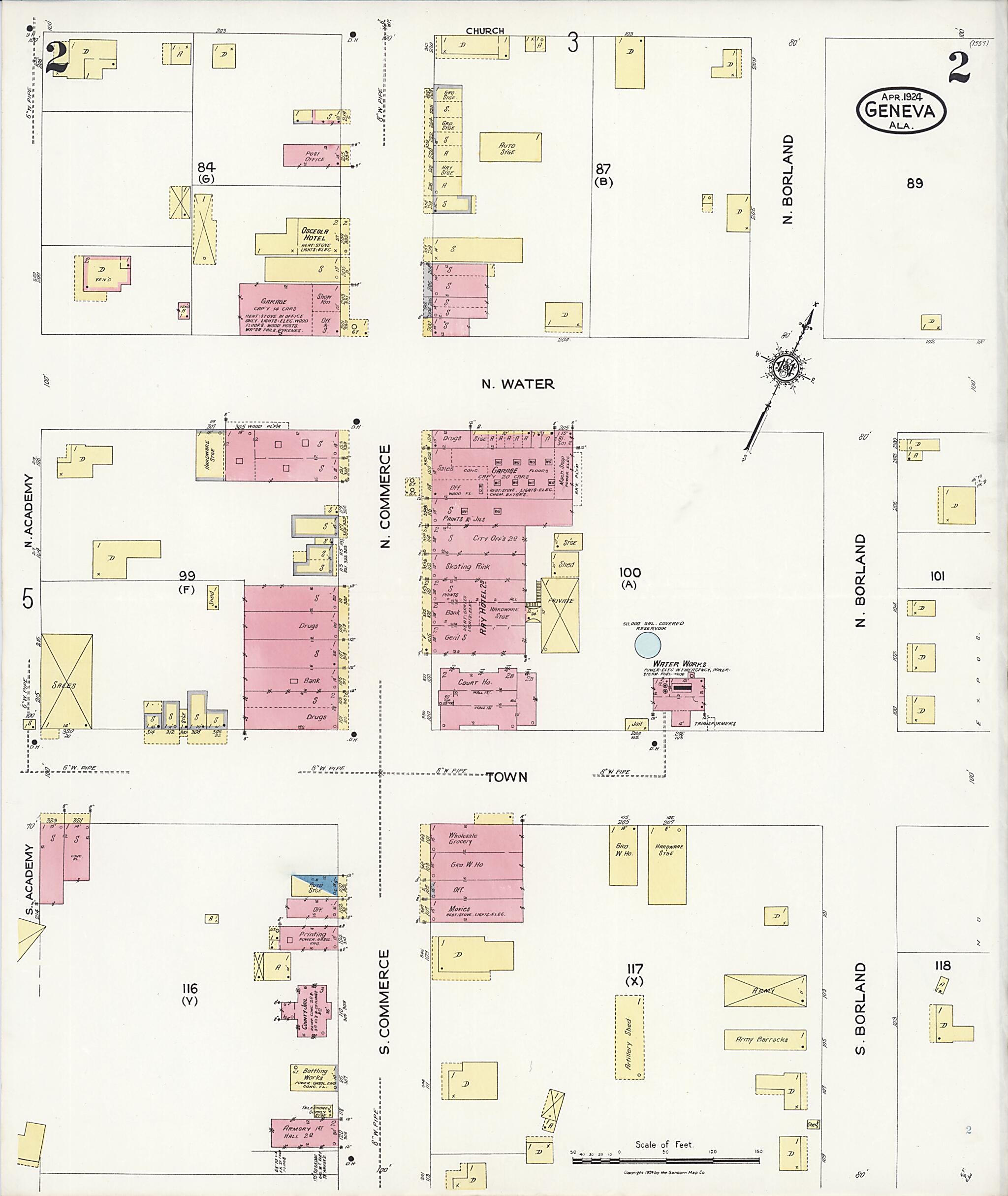 This old map of Geneva, Geneva County, Alabama was created by Sanborn Map Company in 1924