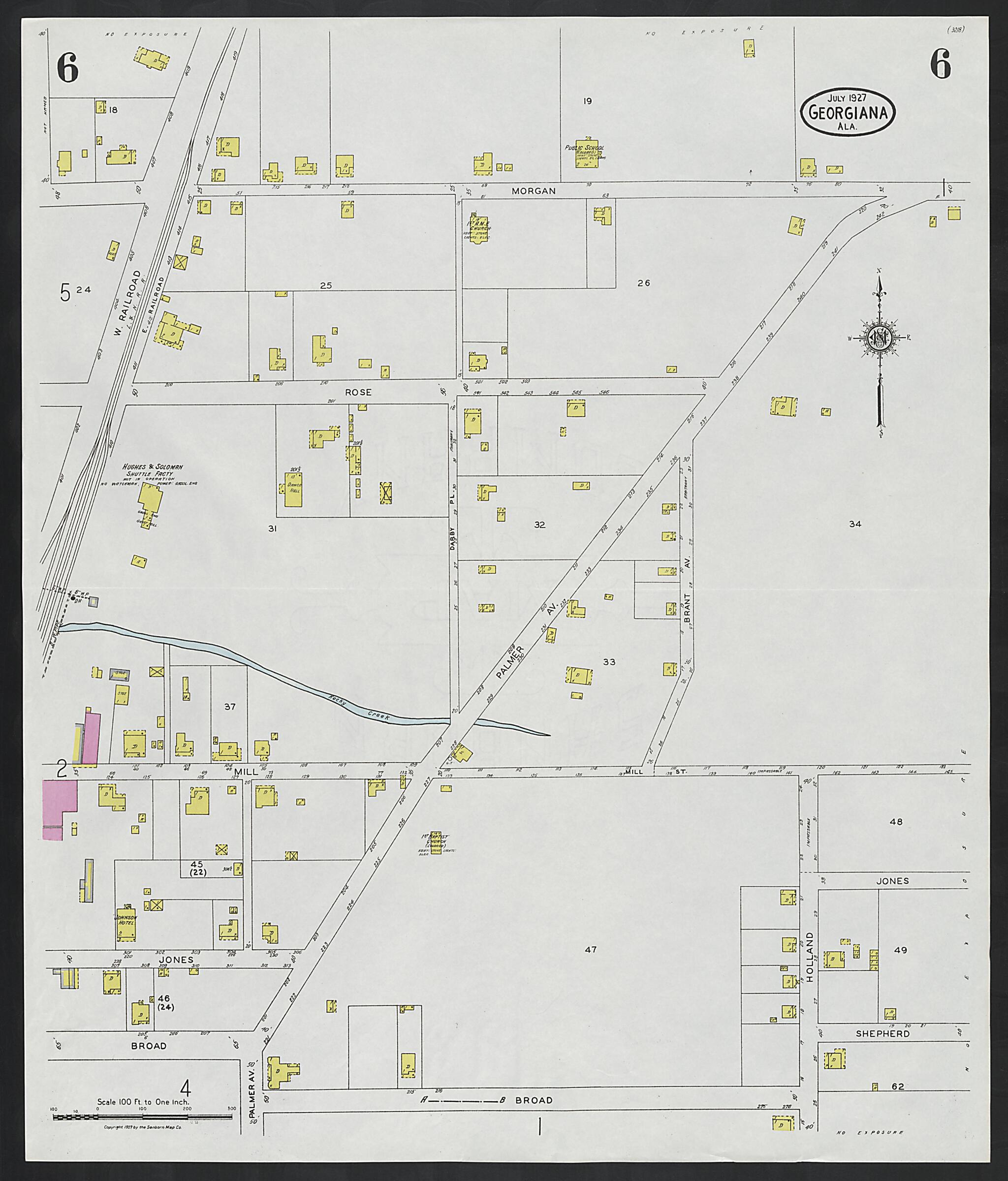This old map of Georgiana, Butler County, Alabama was created by Sanborn Map Company in 1927