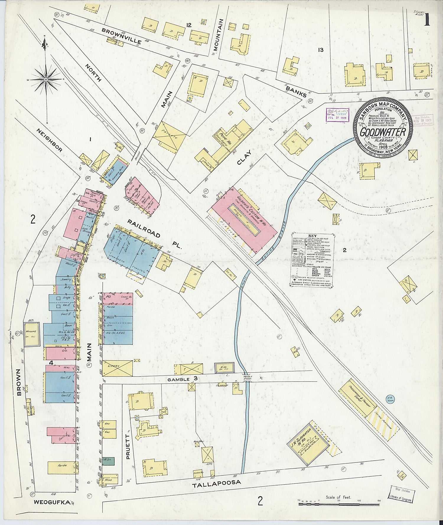 This old map of Goodwater, Coosa County, Alabama was created by Sanborn Map Company in 1909