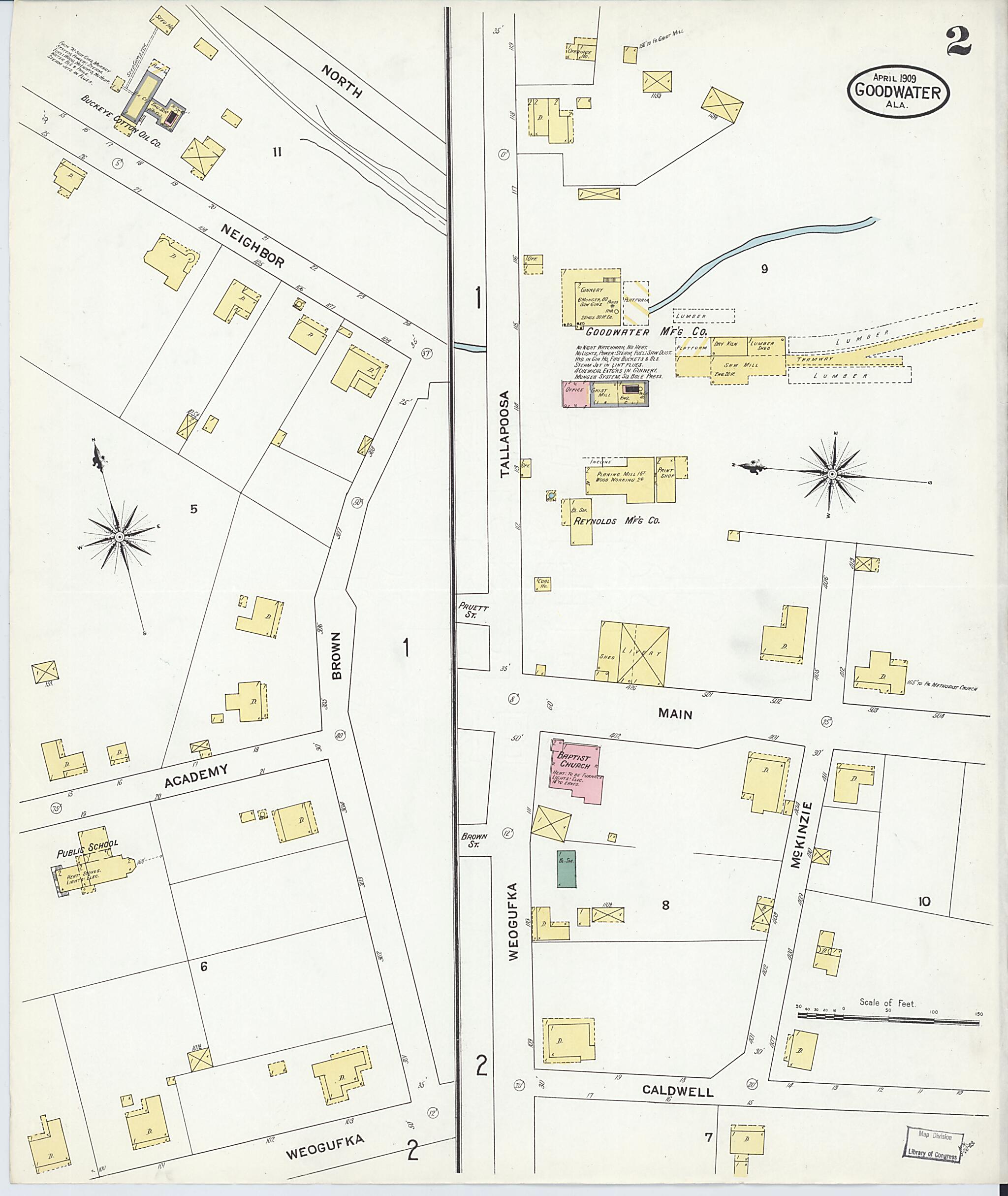 This old map of Goodwater, Coosa County, Alabama was created by Sanborn Map Company in 1909