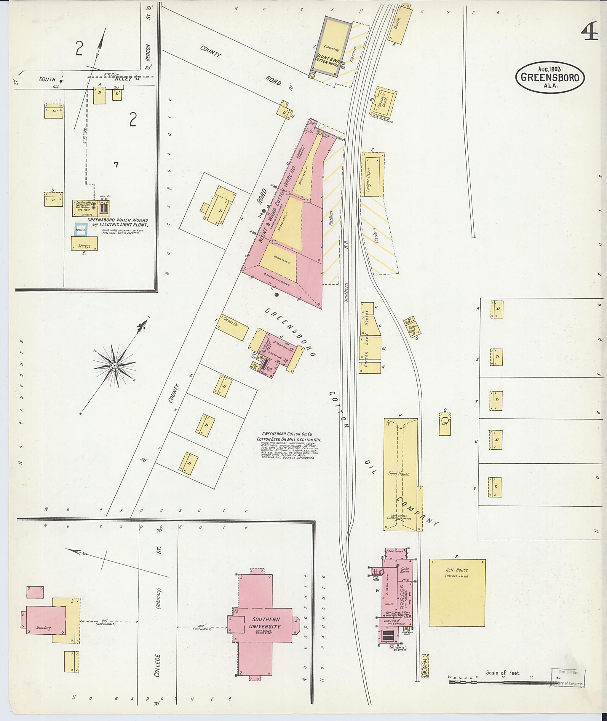 This old map of Greensboro, Hale County, Alabama was created by Sanborn Map Company in 1903