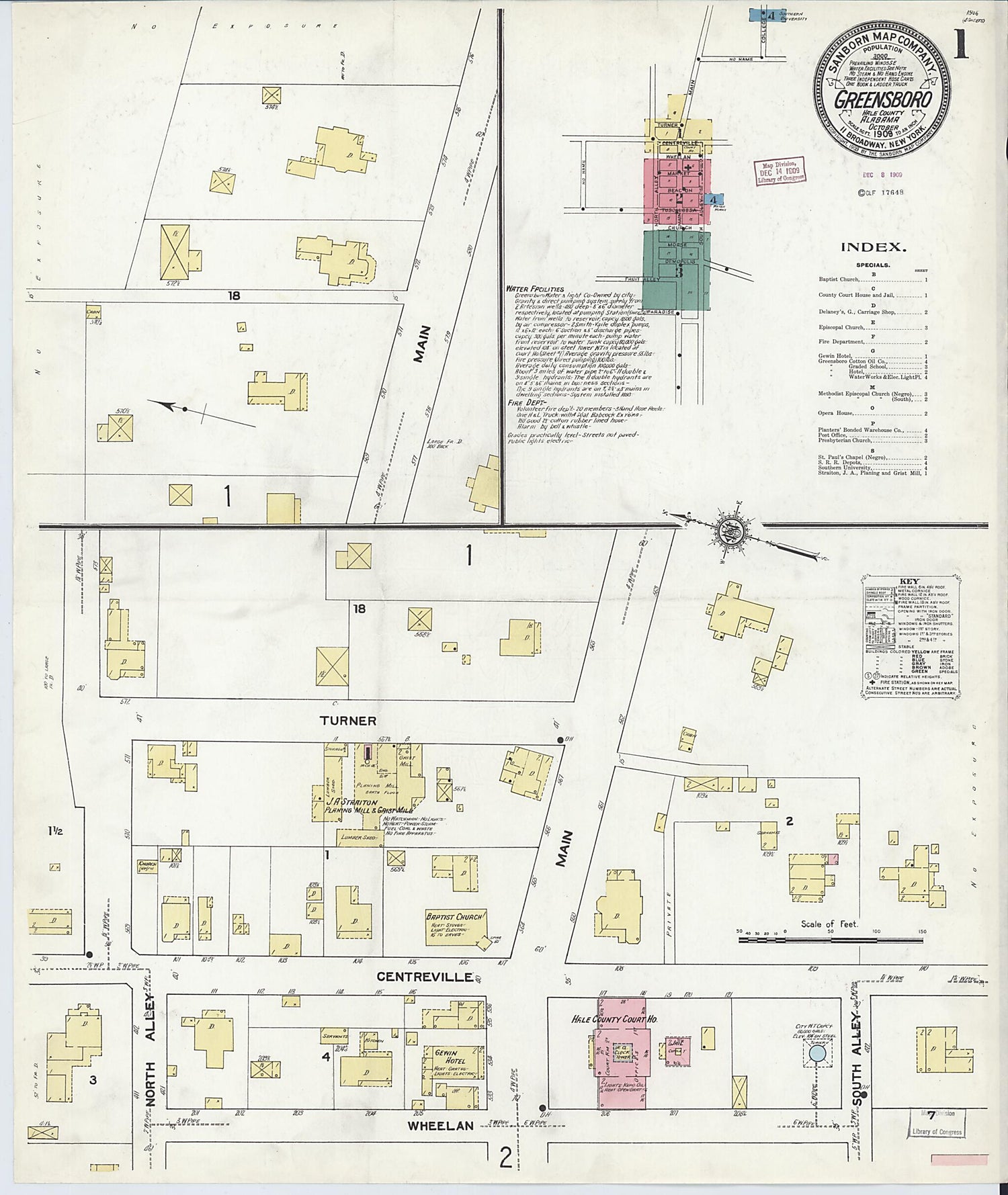 This old map of Greensboro, Hale County, Alabama was created by Sanborn Map Company in 1909