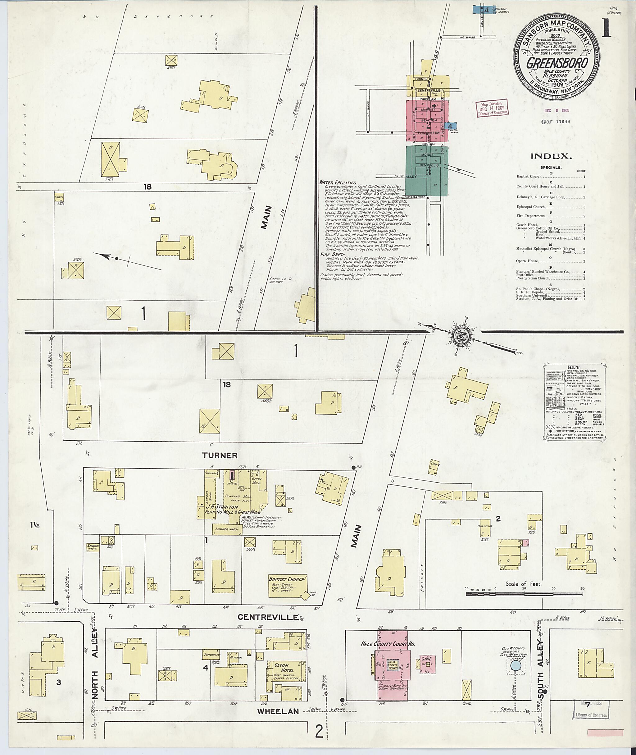 This old map of Greensboro, Hale County, Alabama was created by Sanborn Map Company in 1909