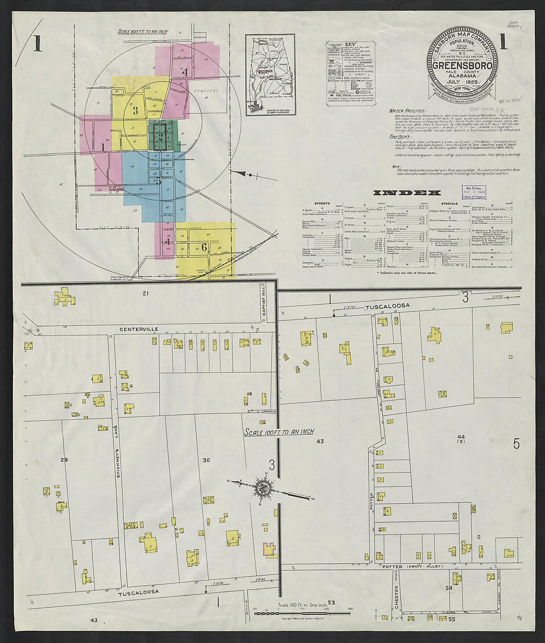 This old map of Greensboro, Hale County, Alabama was created by Sanborn Map Company in 1925