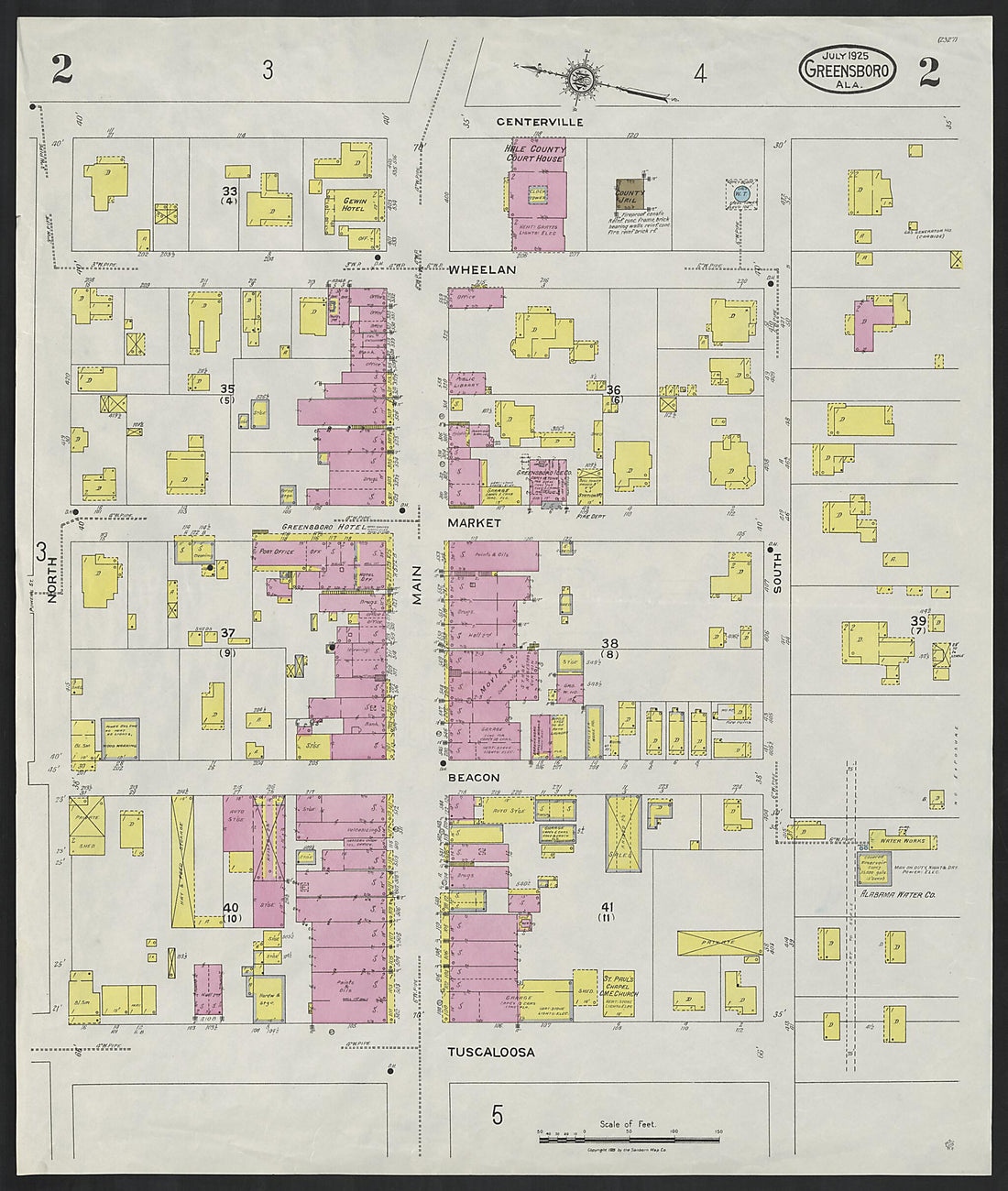 This old map of Greensboro, Hale County, Alabama was created by Sanborn Map Company in 1925