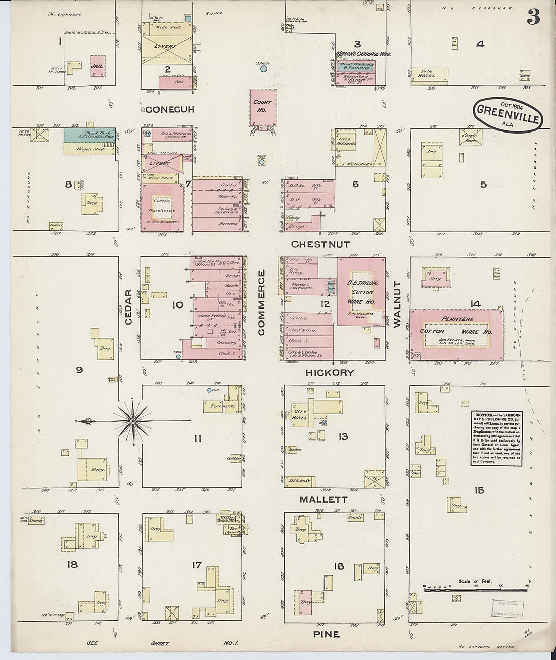 This old map of Greenville, Butler County, Alabama was created by Sanborn Map Company in 1884